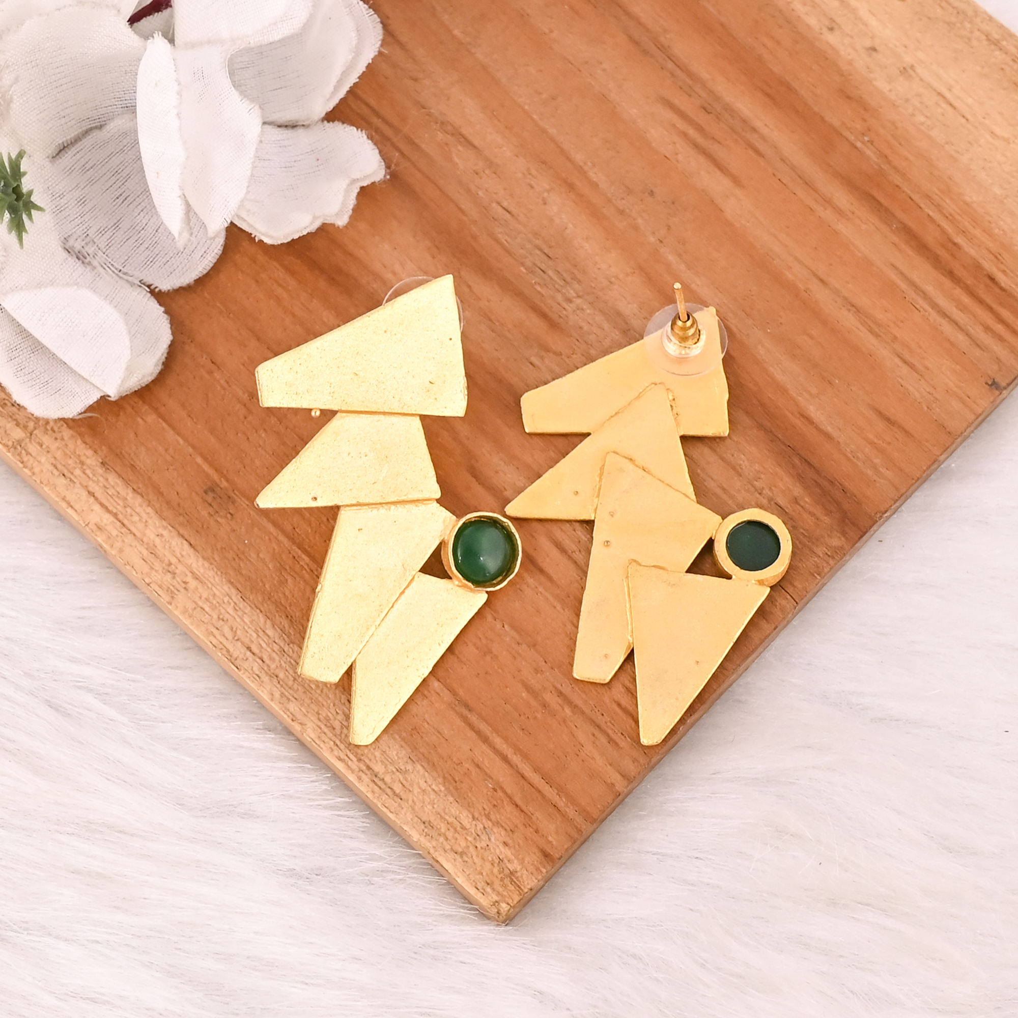 Elegant Emerald Hydro Gemstone Gold Plated Brass Earring Handmade Fashion Jewelry for Women