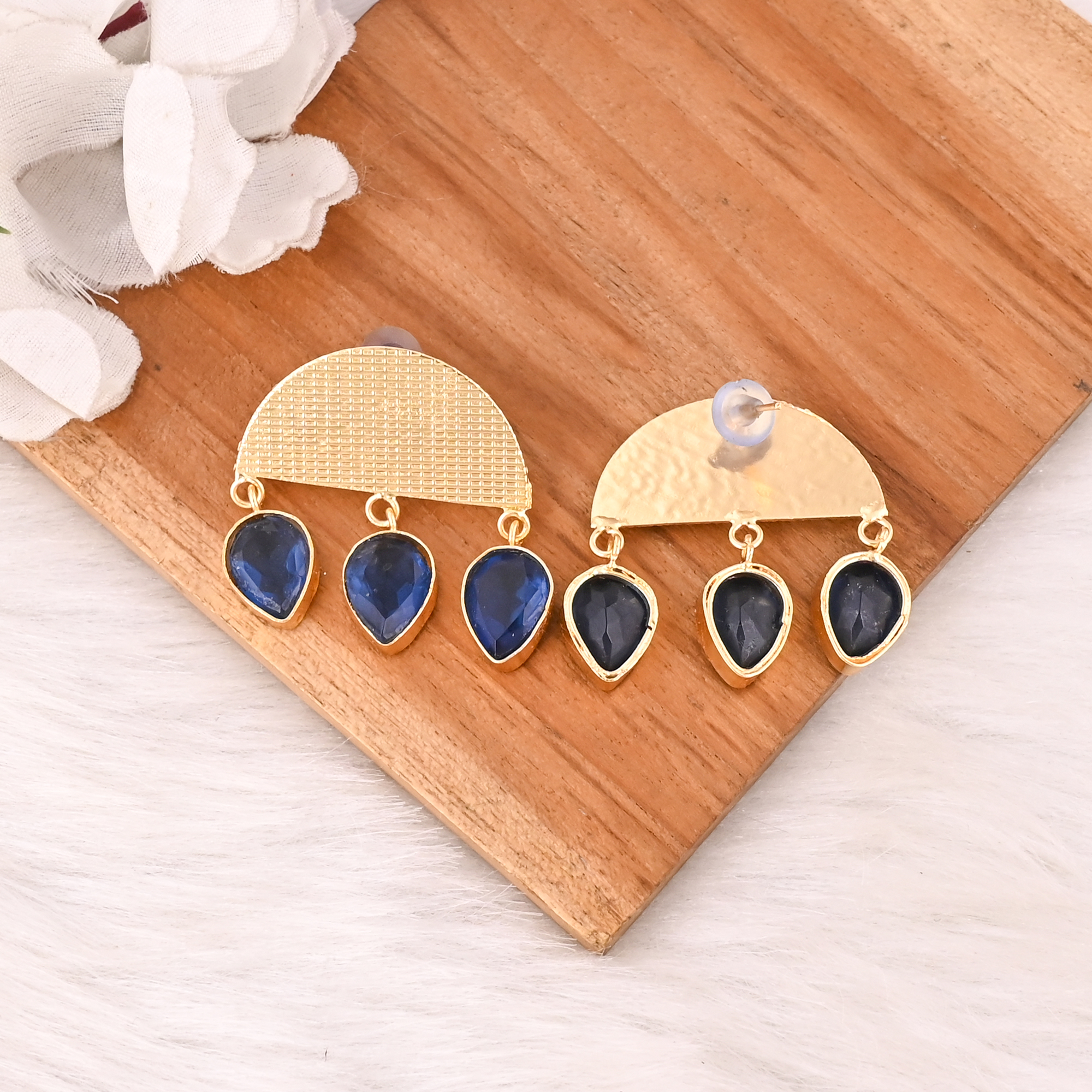Elegant Gold Plated Blue Hydro Gemstone Brass Earring Handmade Fashion Jewelry for Women Gift
