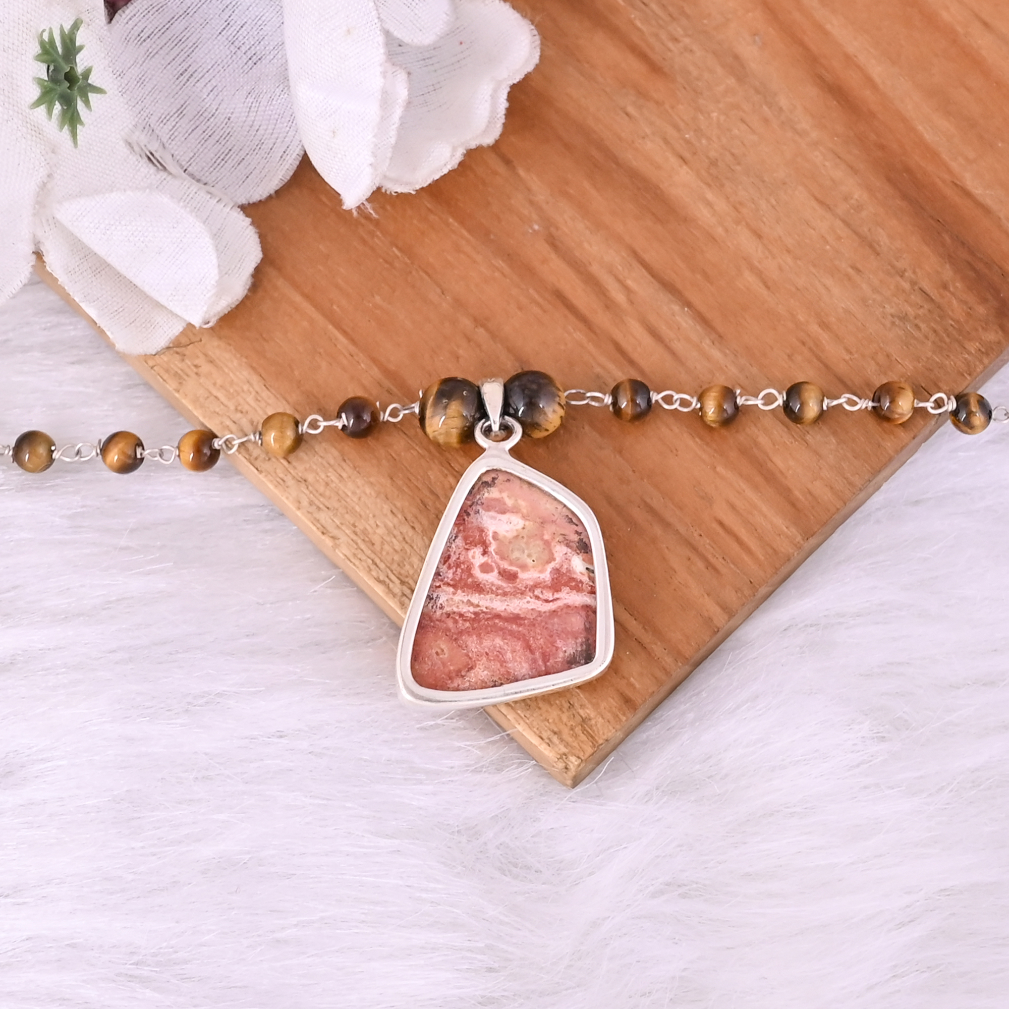 Yellow Jasper Fire Opal Gemstone 925 Sterling Silver Pendant Chain Necklace