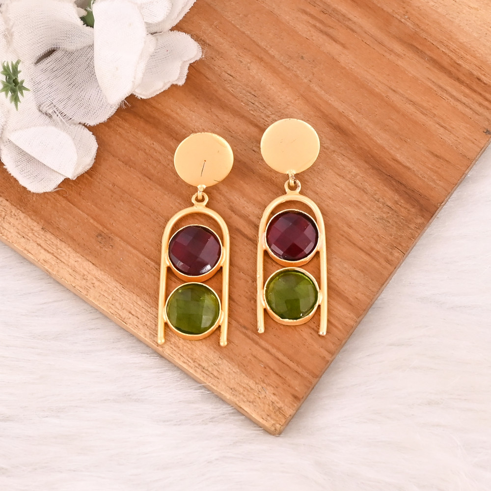 Image of Elegant Pink Tourmaline Hydro &amp; Peridot Hydro Gemstone Brass Earring Handmade Fashion Jewelry for Women Gift