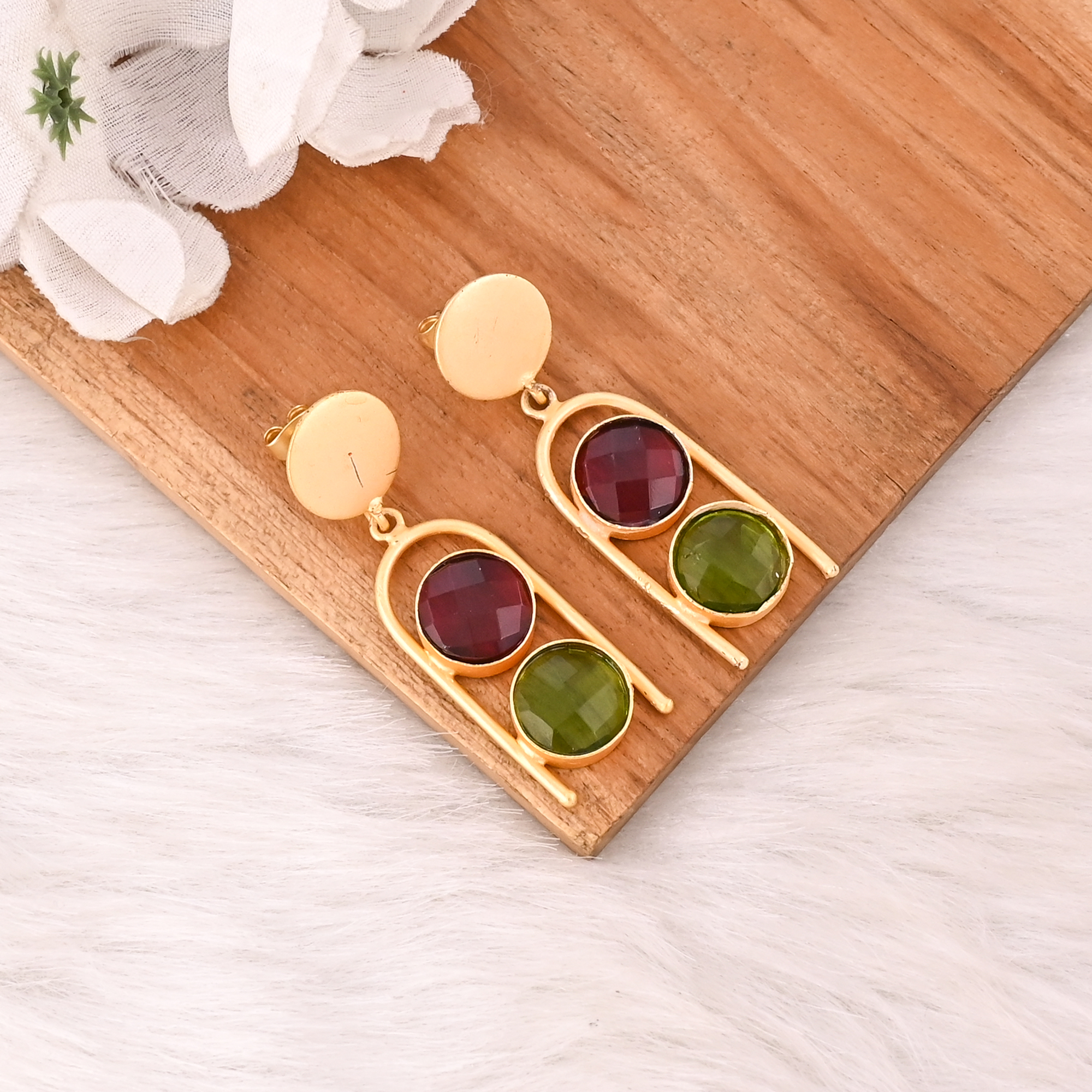 Elegant Pink Tourmaline Hydro  Peridot Hydro Gemstone Brass Earring Handmade Fashion Jewelry for Women Gift