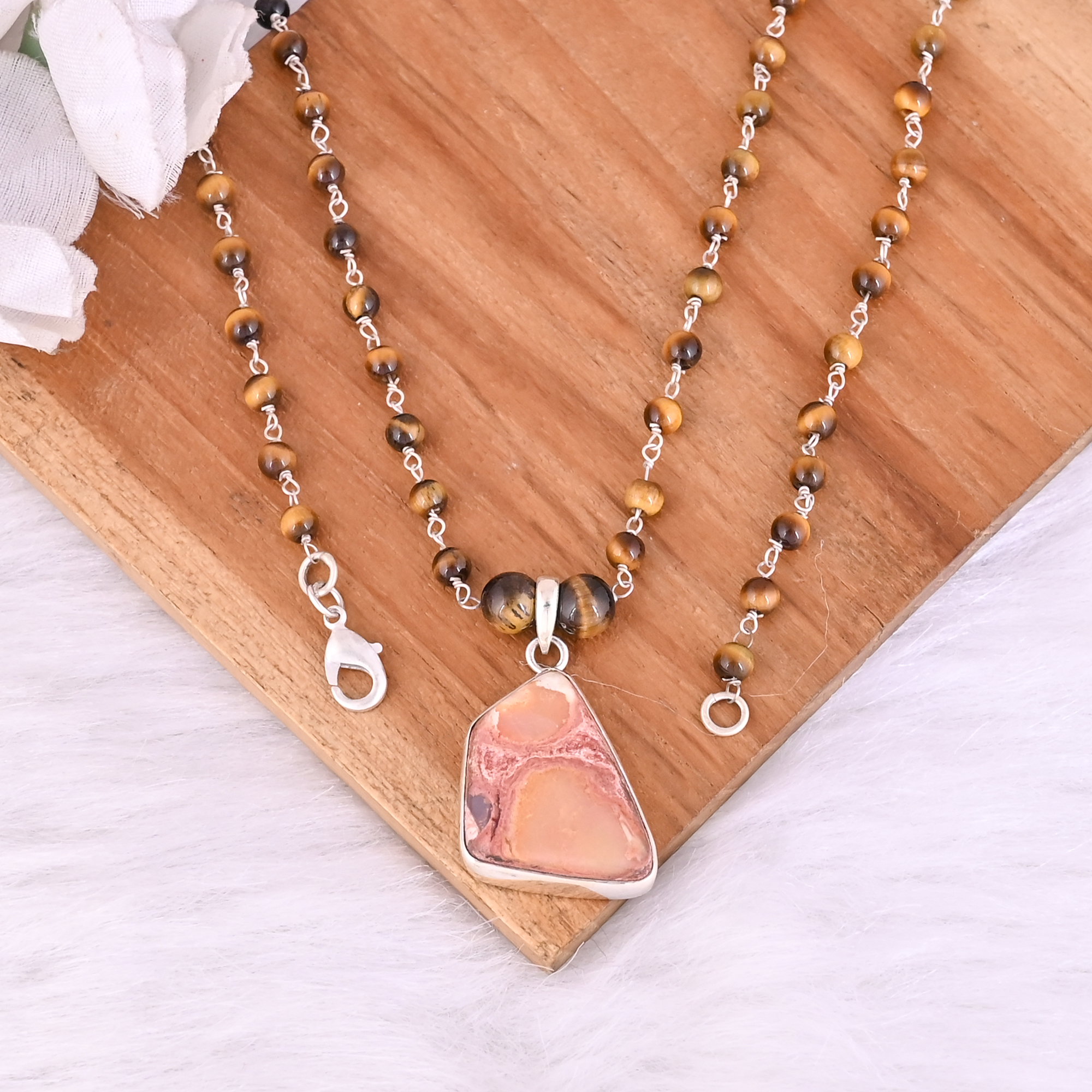 Yellow Jasper Fire Opal Gemstone 925 Sterling Silver Pendant Chain Necklace