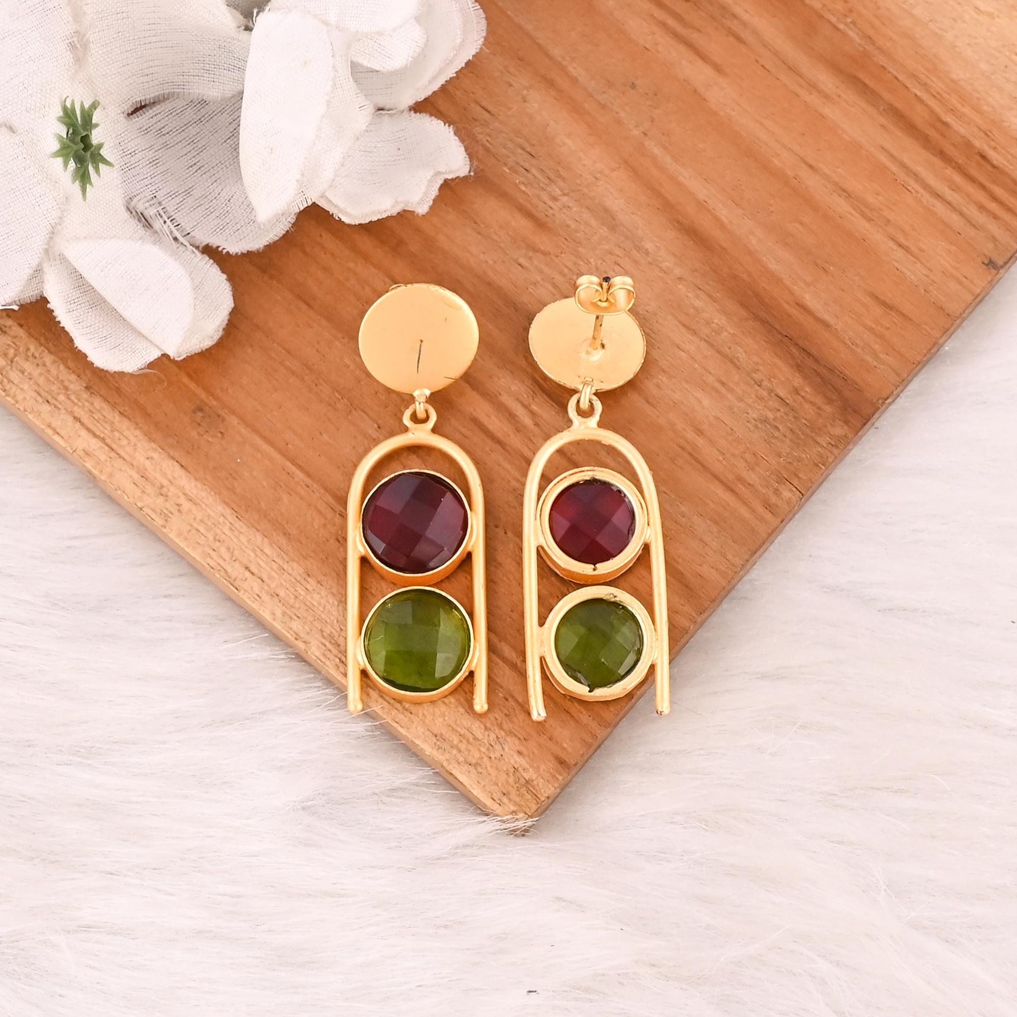 Elegant Pink Tourmaline Hydro  Peridot Hydro Gemstone Brass Earring Handmade Fashion Jewelry for Women Gift