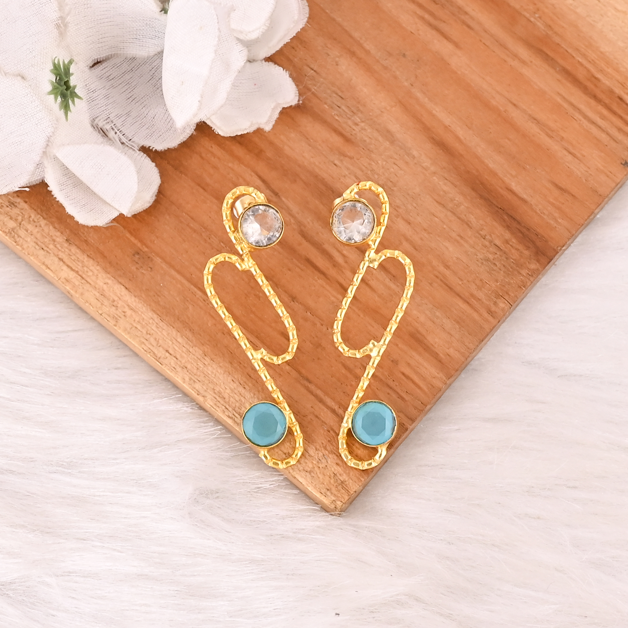 Elegant Aqua Chalcedony  Crystal Dangle Earrings for Women Handmade Gemstone Jewelry
