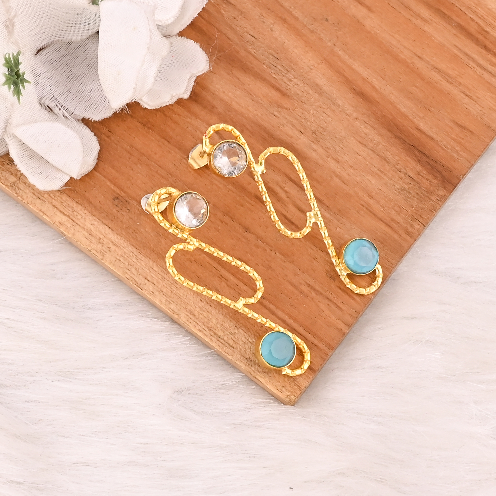 Elegant Aqua Chalcedony  Crystal Dangle Earrings for Women Handmade Gemstone Jewelry