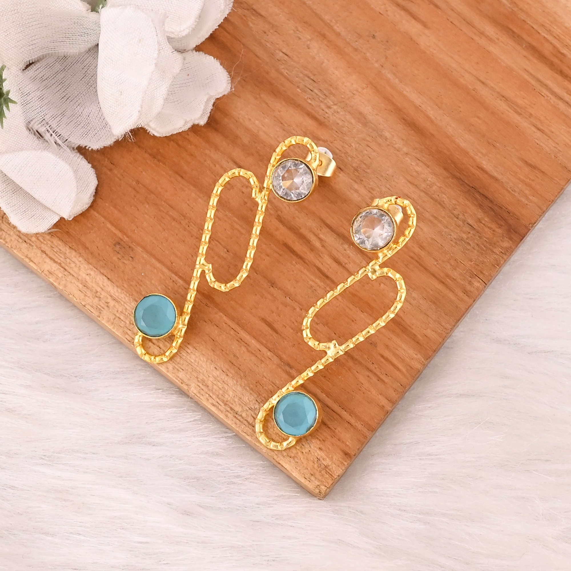 Elegant Aqua Chalcedony  Crystal Dangle Earrings for Women Handmade Gemstone Jewelry
