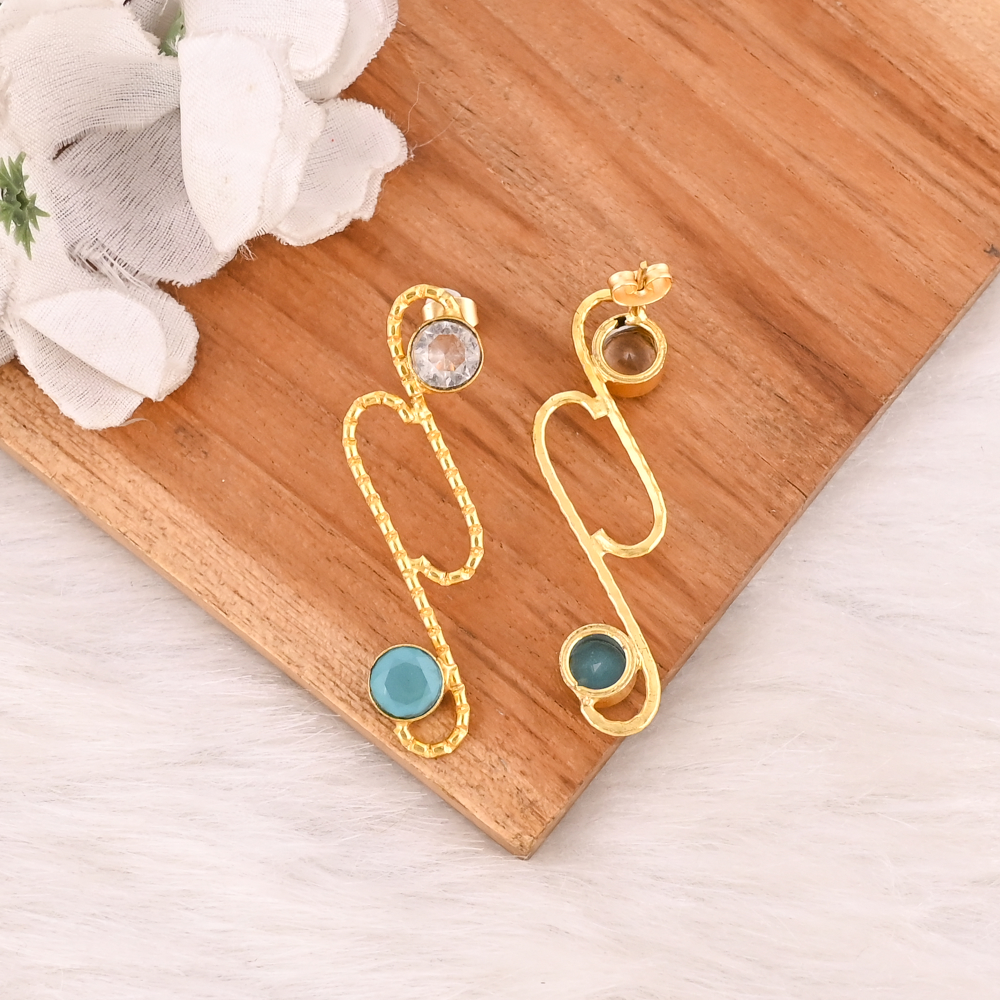 Elegant Aqua Chalcedony  Crystal Dangle Earrings for Women Handmade Gemstone Jewelry