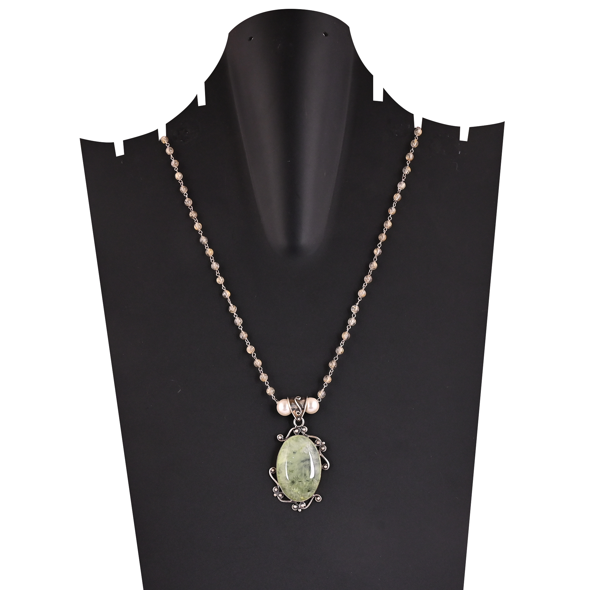 Pearl Golden Rutile Prehnite Gemstone 925 Sterling Silver Pendant Chain Necklace