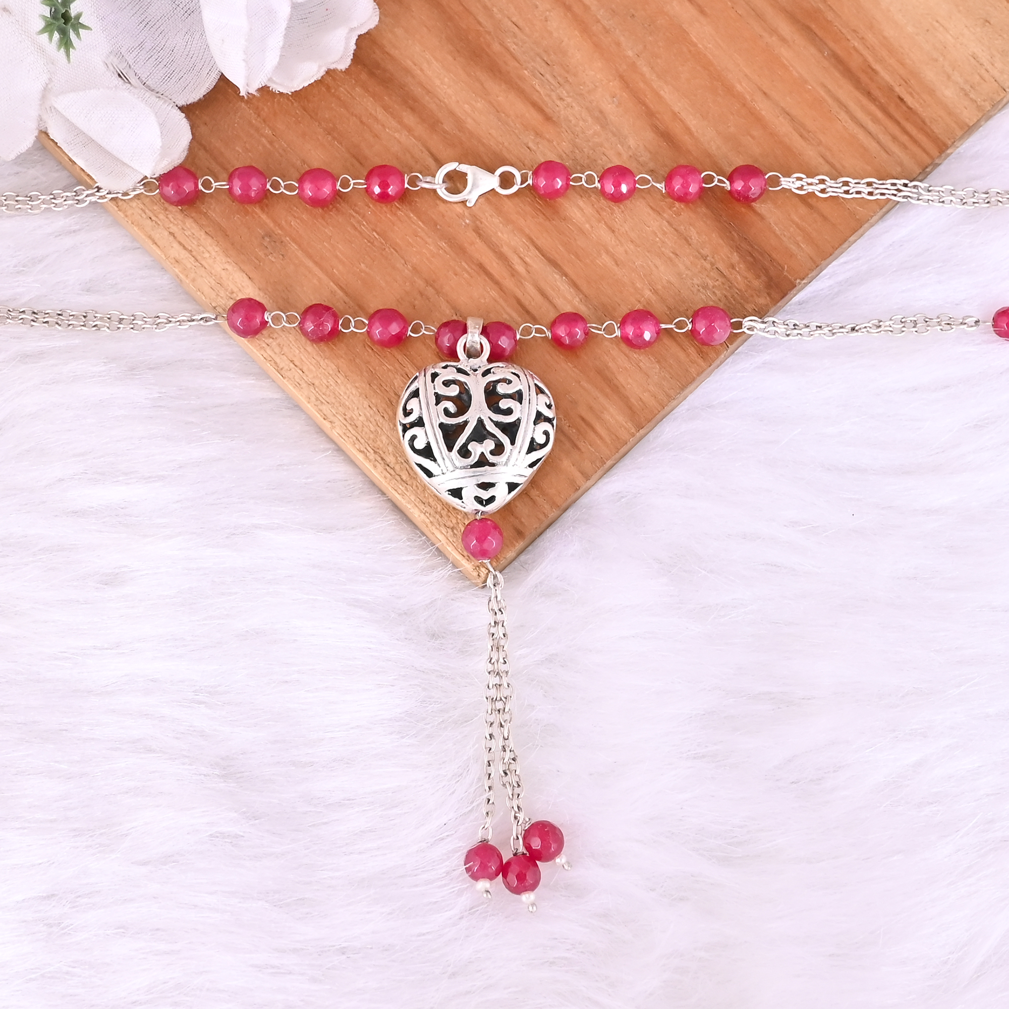 Fuchsia Chalcedony Gemstone 925 Sterling Silver Pendant Chain Necklace
