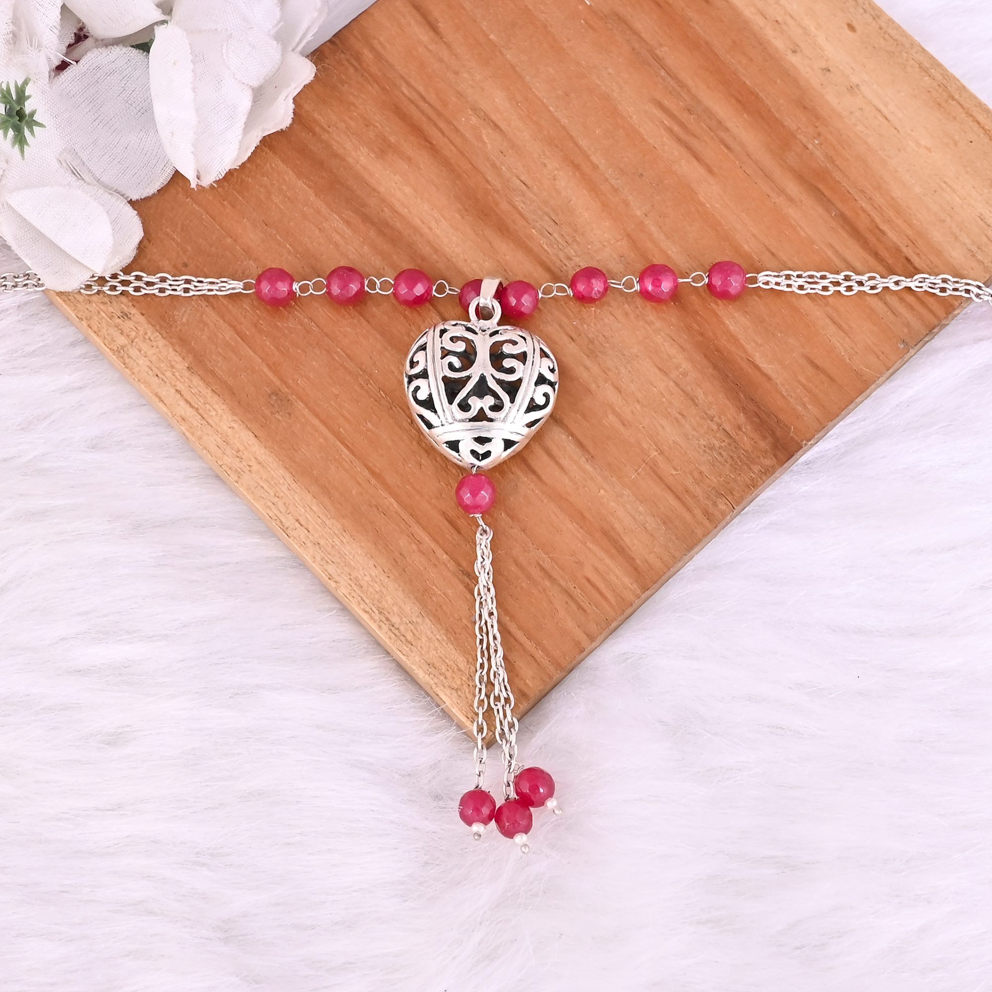 Fuchsia Chalcedony Gemstone 925 Sterling Silver Pendant Chain Necklace