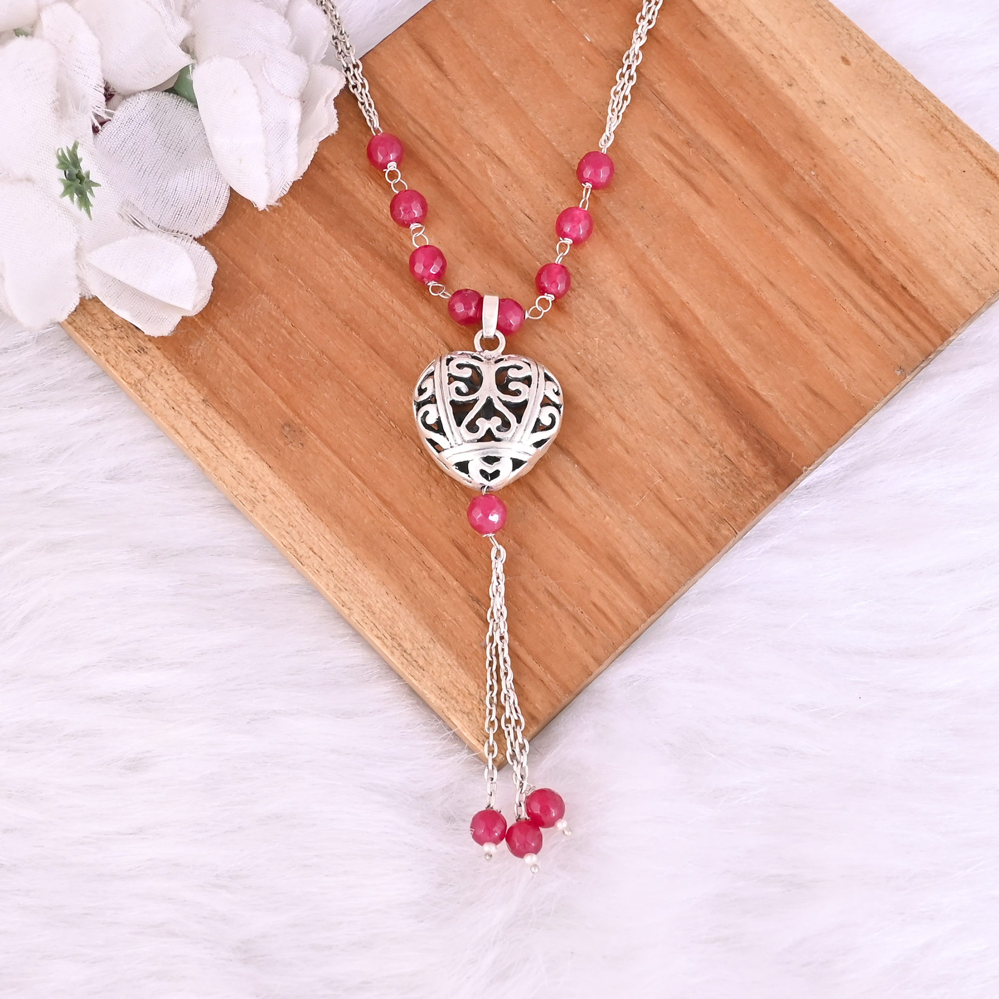 Fuchsia Chalcedony Gemstone 925 Sterling Silver Pendant Chain Necklace