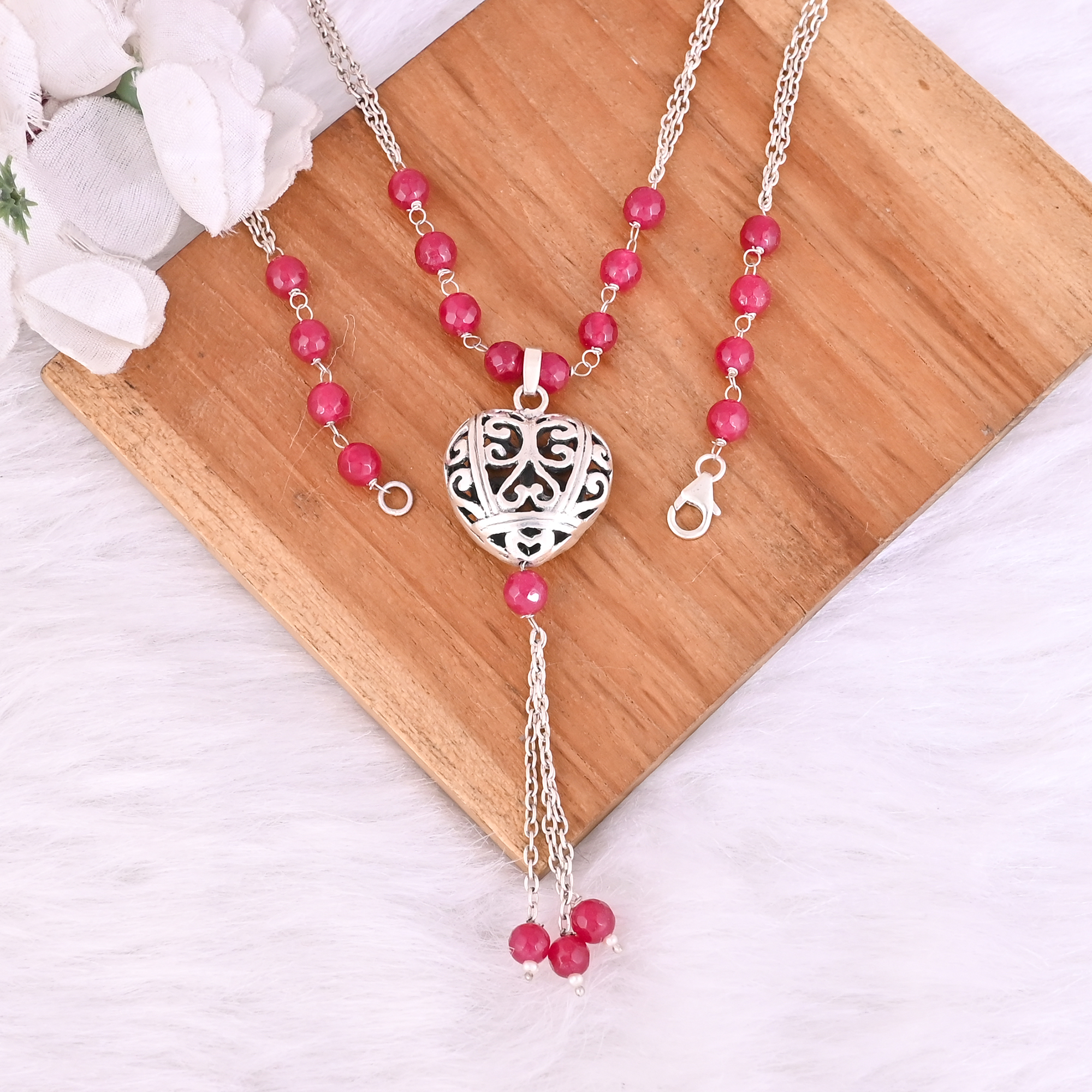 Fuchsia Chalcedony Gemstone 925 Sterling Silver Pendant Chain Necklace
