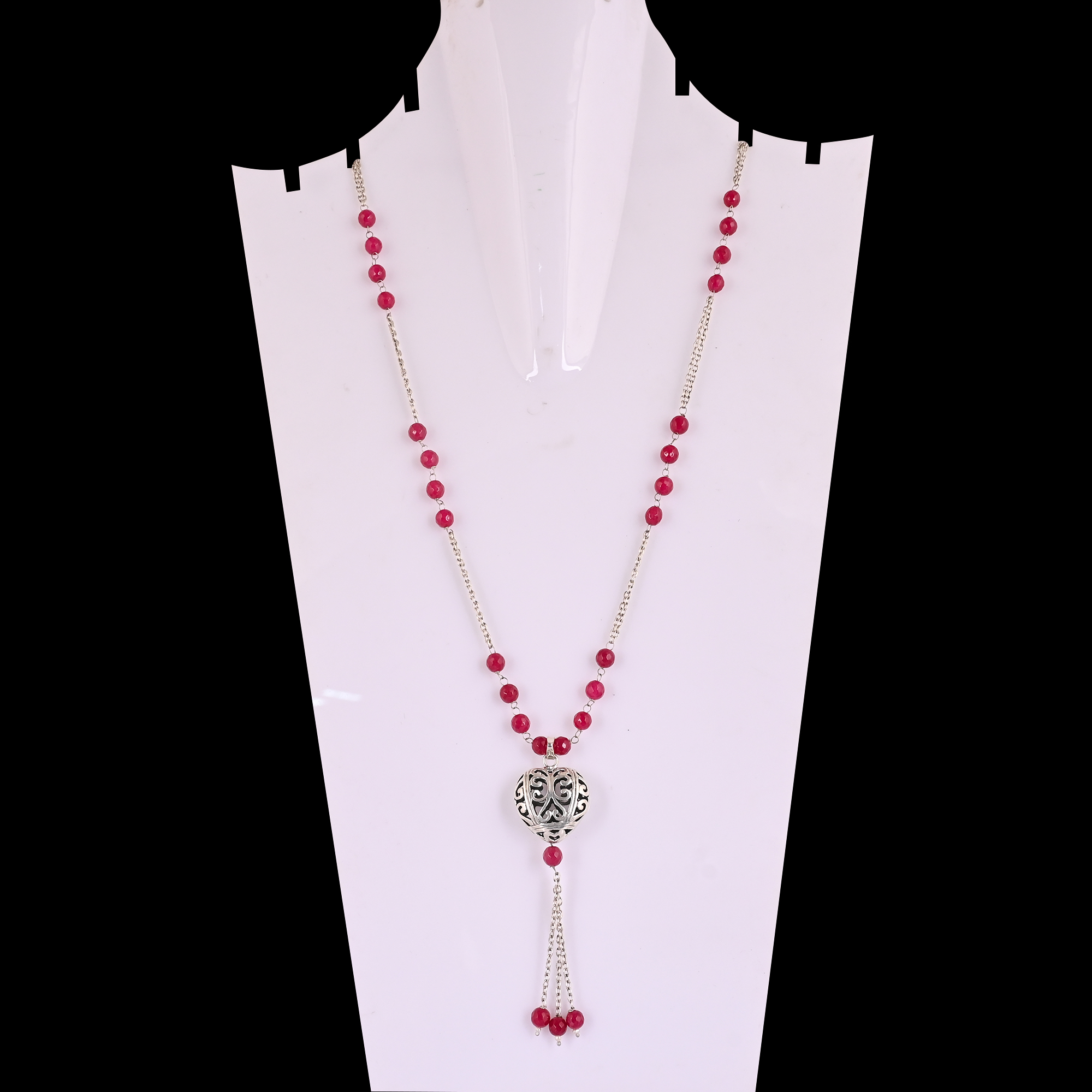 Fuchsia Chalcedony Gemstone 925 Sterling Silver Pendant Chain Necklace