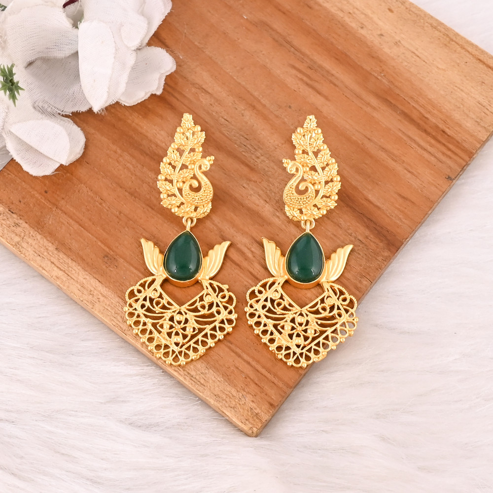 Image of Stylish Elegant Natural Green Onyx Gemstone Drop Earrings For Women