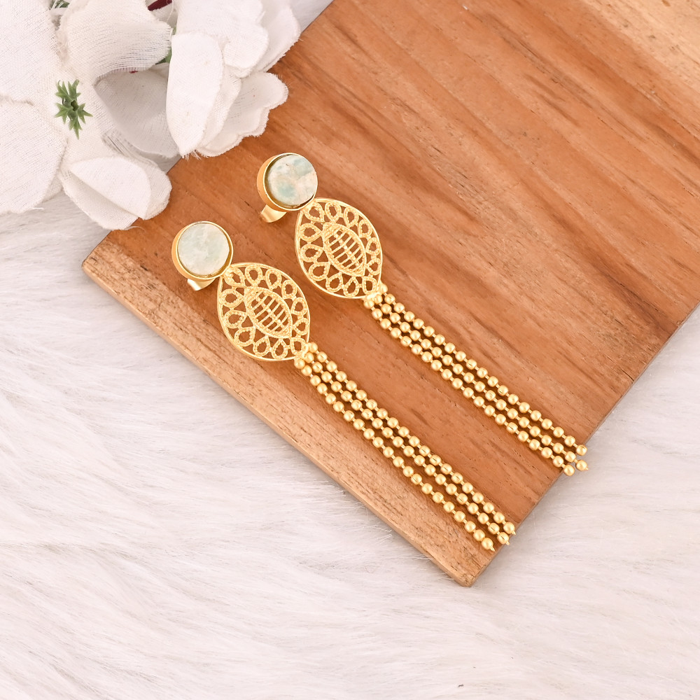 Image of Stylish Natural Amazonite Rough Earrings Gold Plated Handmade Brass Jewelry for Women