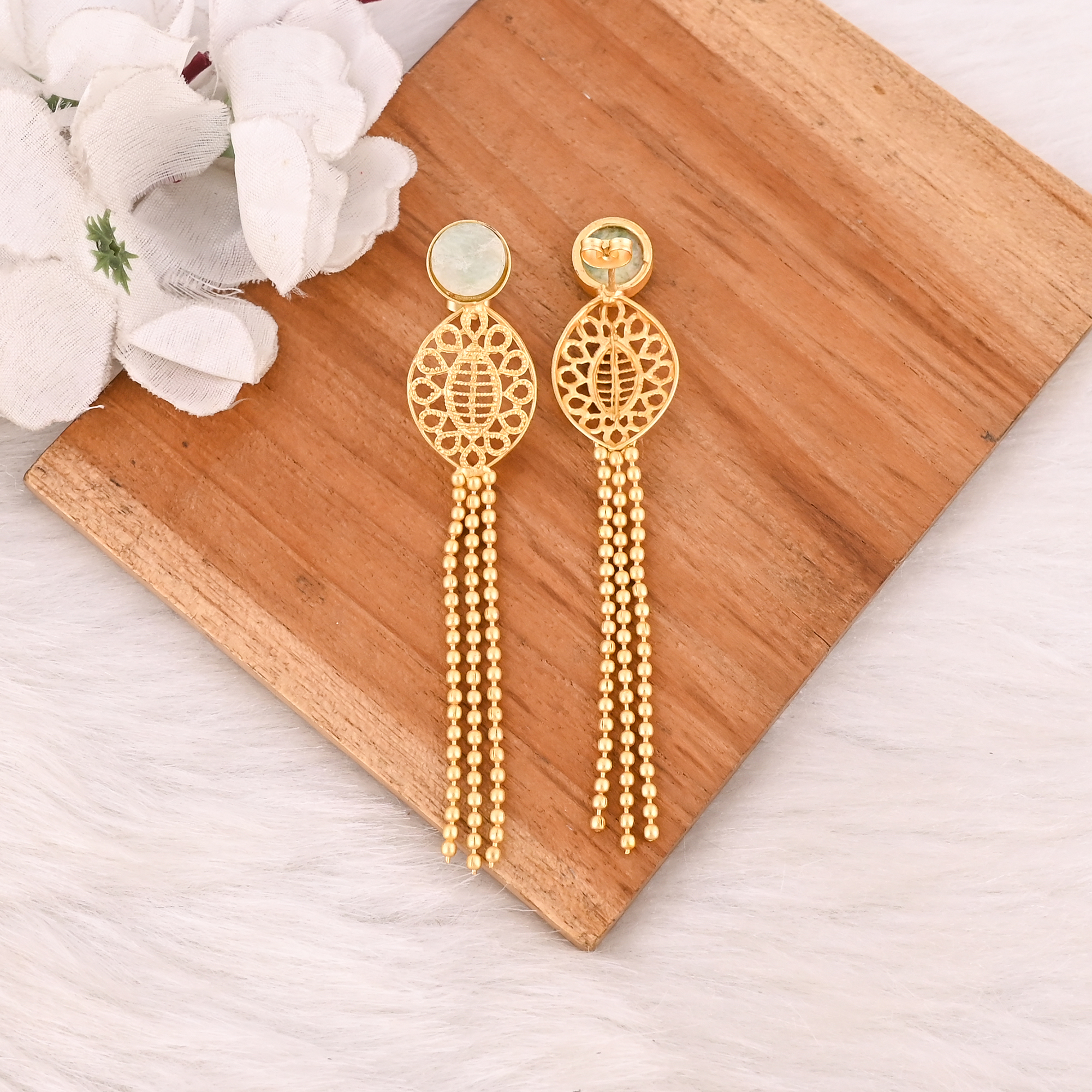 Stylish Natural Amazonite Rough Earrings Gold Plated Handmade Brass Jewelry for Women