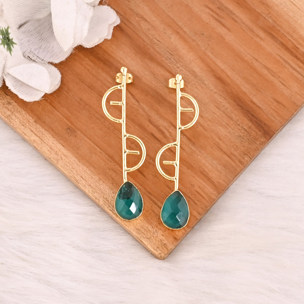 Image of Designer Green Hydro Gemstone Brass Earrings Trendy Handmade Fashion Jewelry for Women