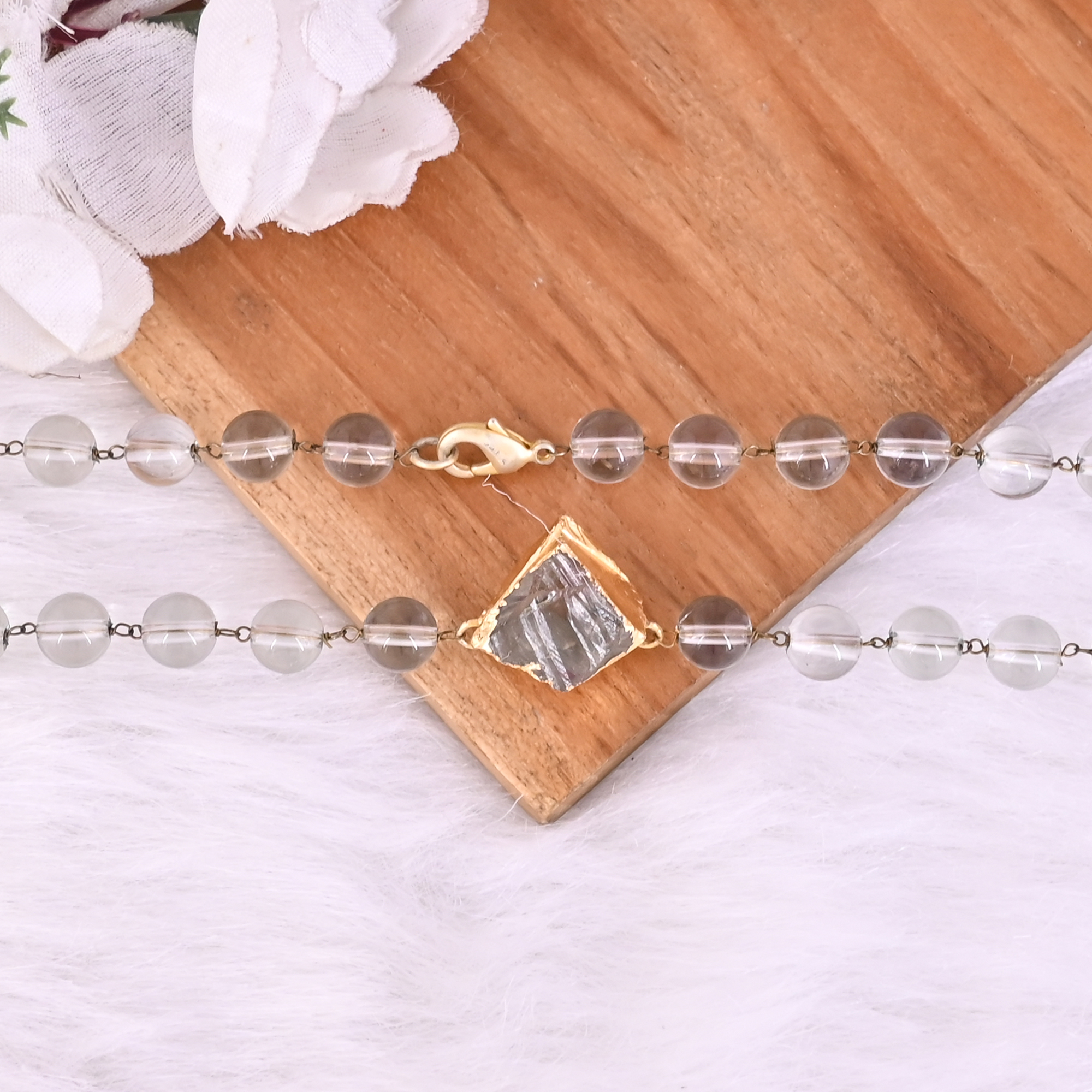 Citrine Green Amethyst Beaded Chain Lariat Necklace