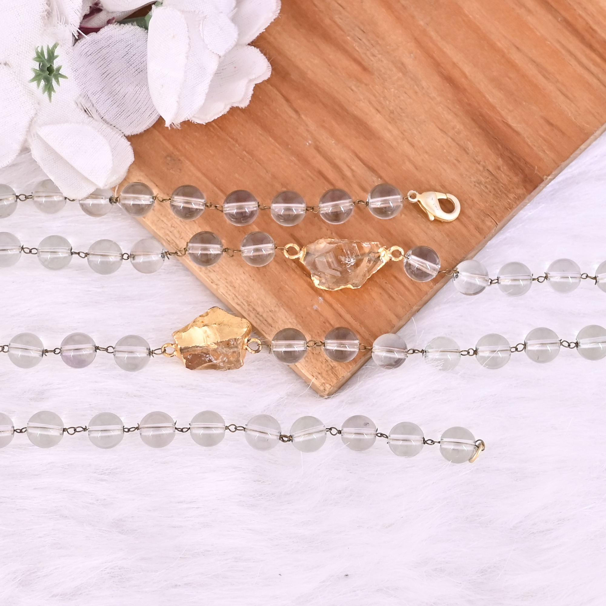 Citrine Green Amethyst Beaded Chain Lariat Necklace