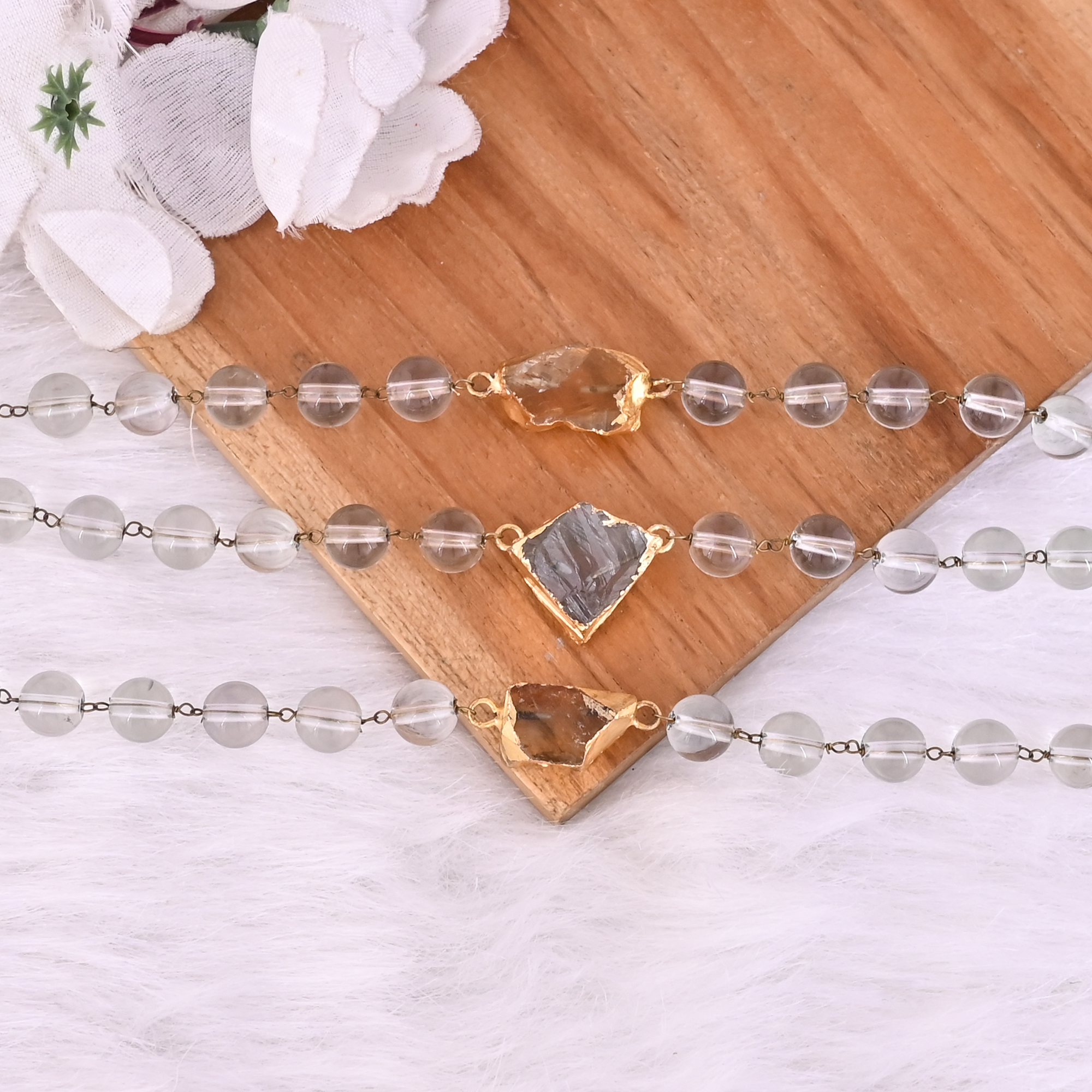 Citrine Green Amethyst Beaded Chain Lariat Necklace