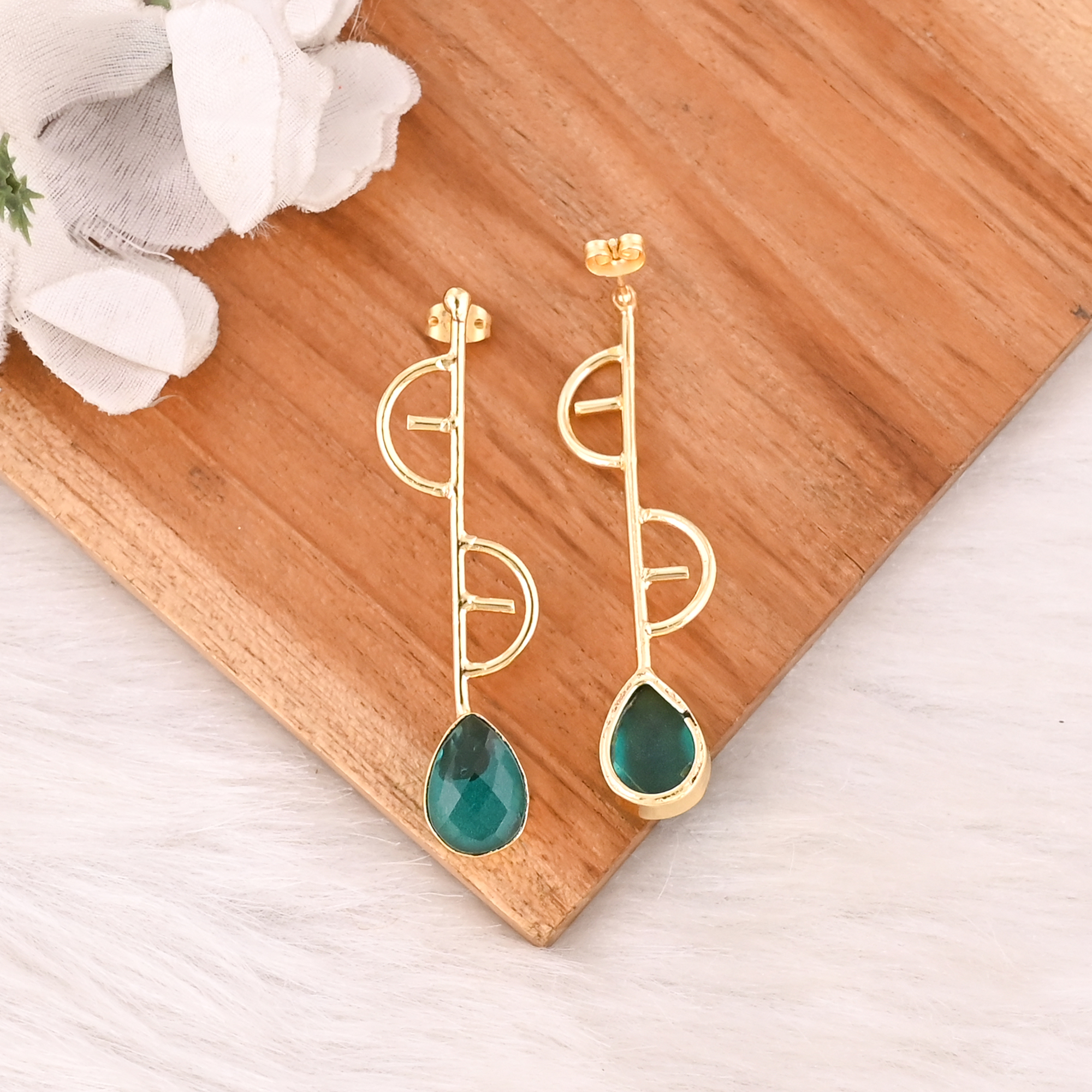 Designer Green Hydro Gemstone Brass Earrings Trendy Handmade Fashion Jewelry for Women