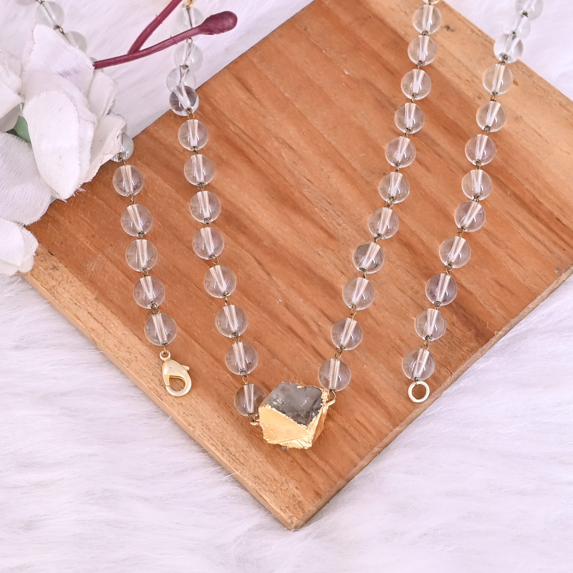 Citrine Green Amethyst Beaded Chain Lariat Necklace