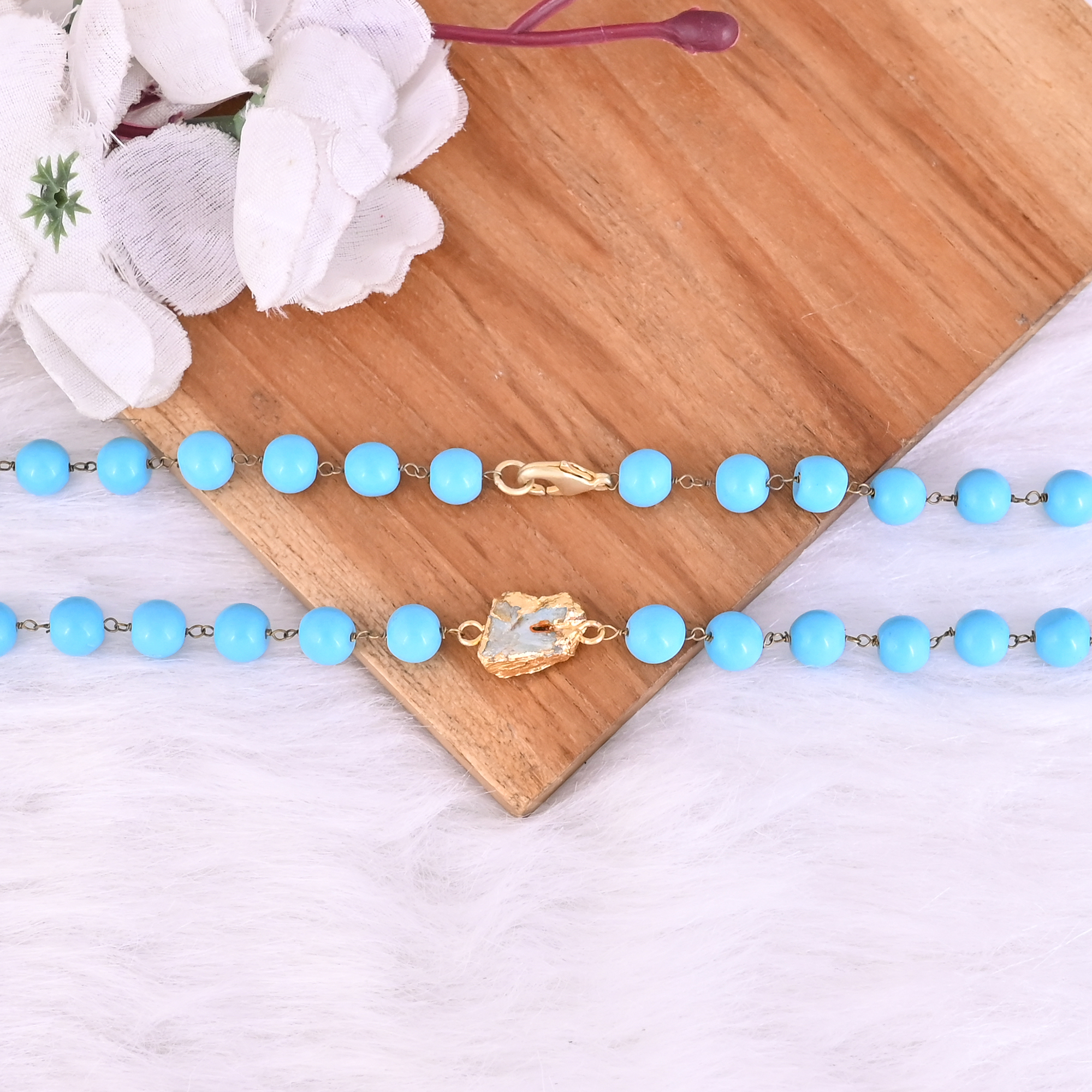 Synthetic Turquoise Natural Larimar Beaded Chain Lariat Necklace
