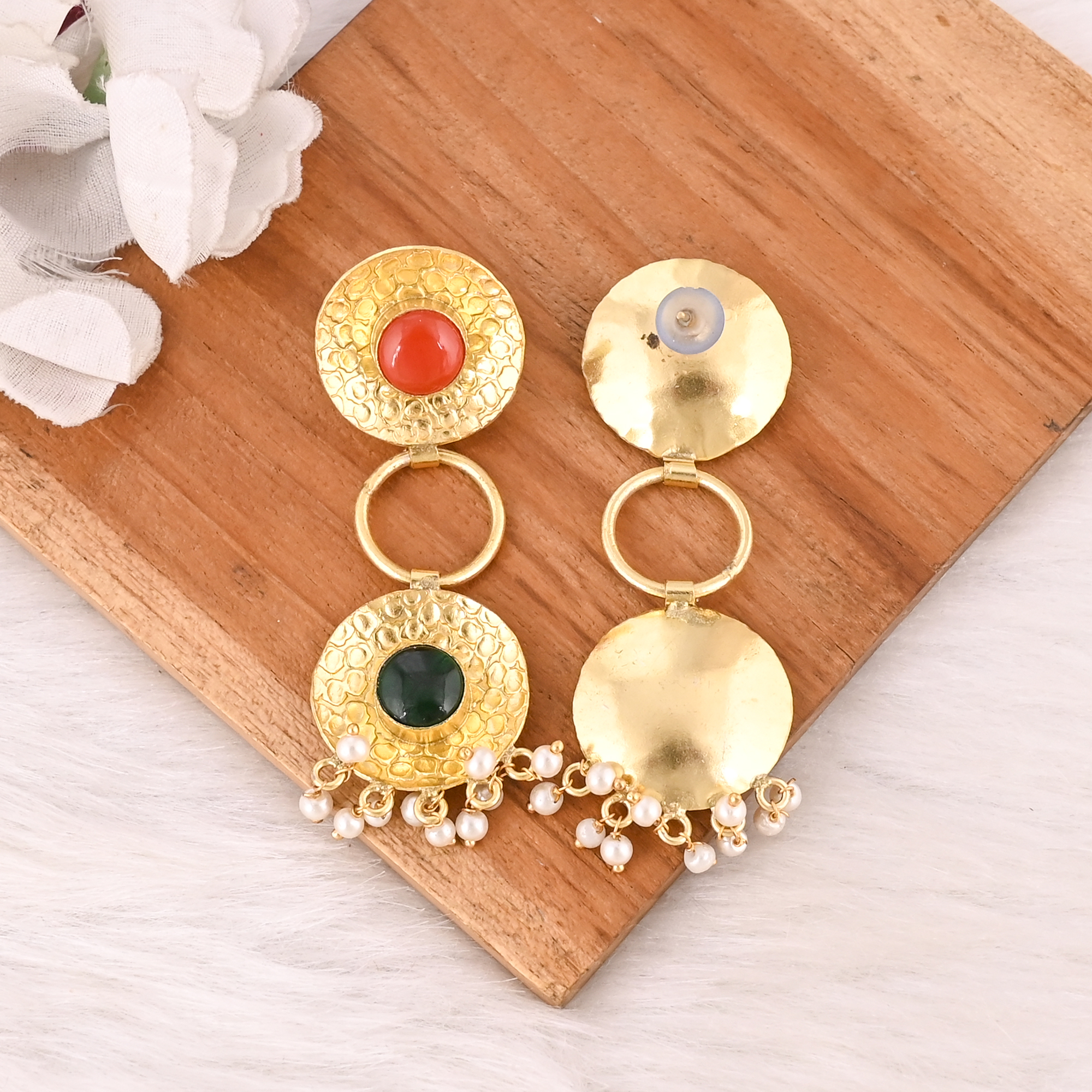 Elegant Gold Plated Red Onyx  Emerald Hydro  Pearl Gemstone Earring Handmade Fashion Jewelry for Women Gift