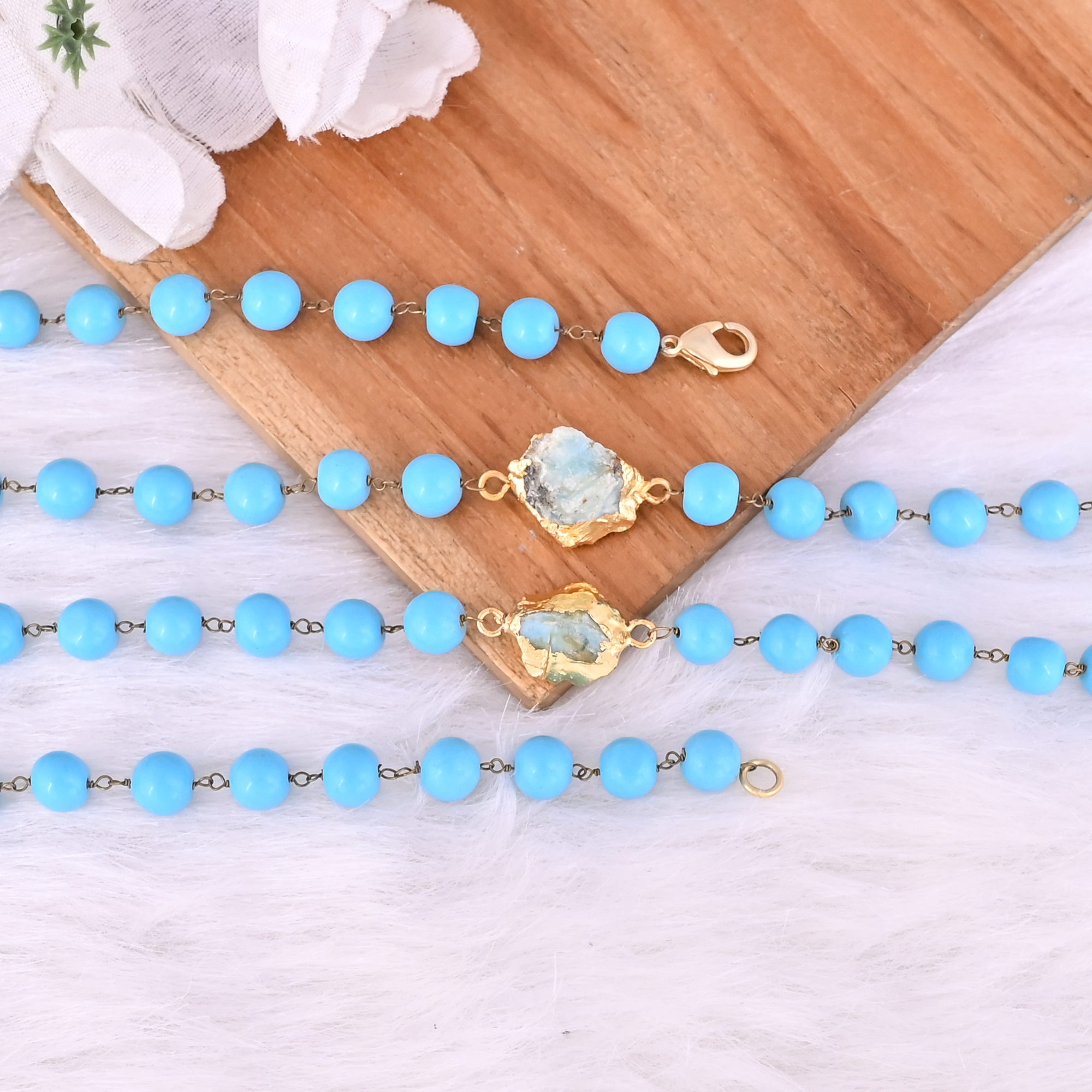 Synthetic Turquoise Natural Larimar Beaded Chain Lariat Necklace