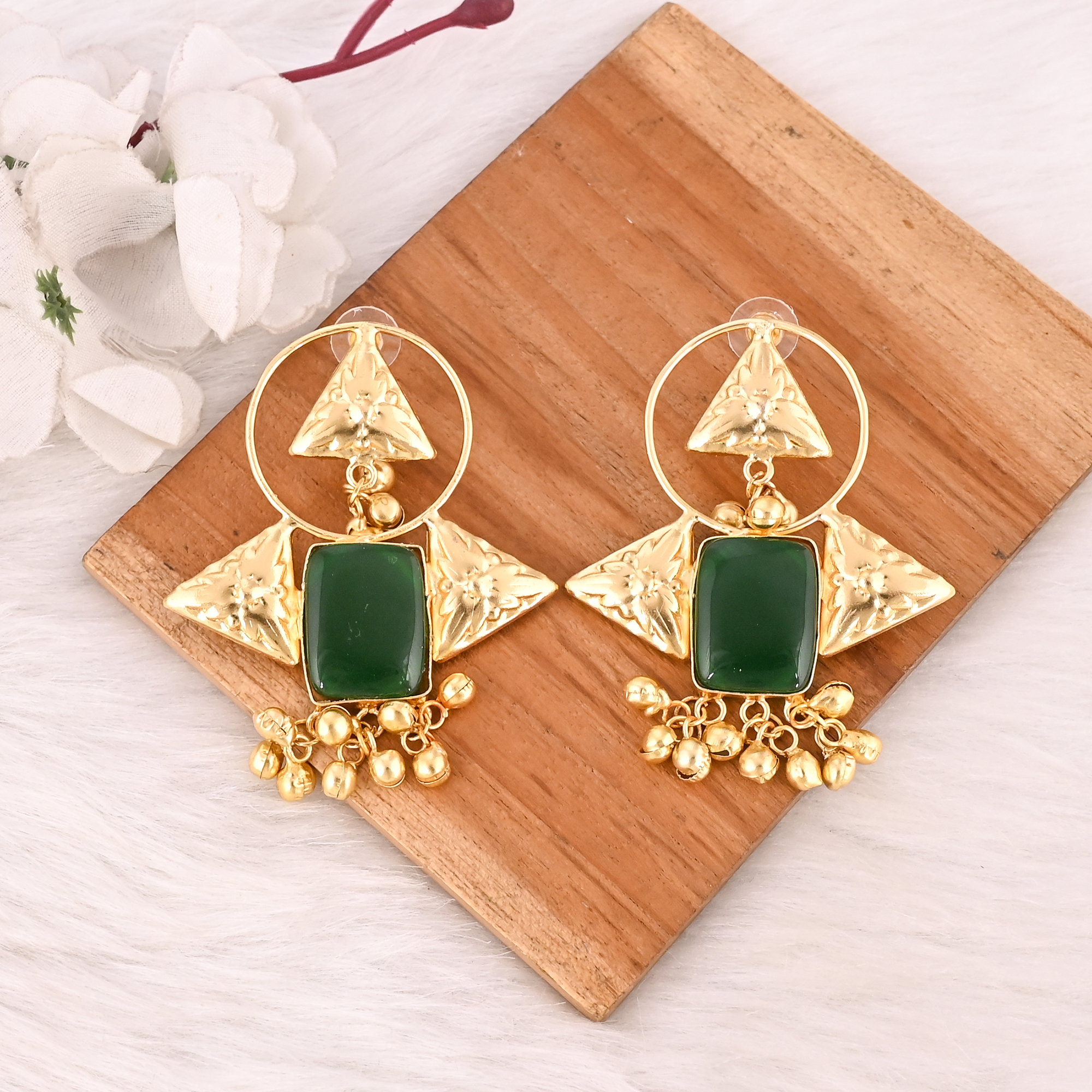 Stylish Elegant Natural Green Onyx Gemstone Drop Earrings For Women