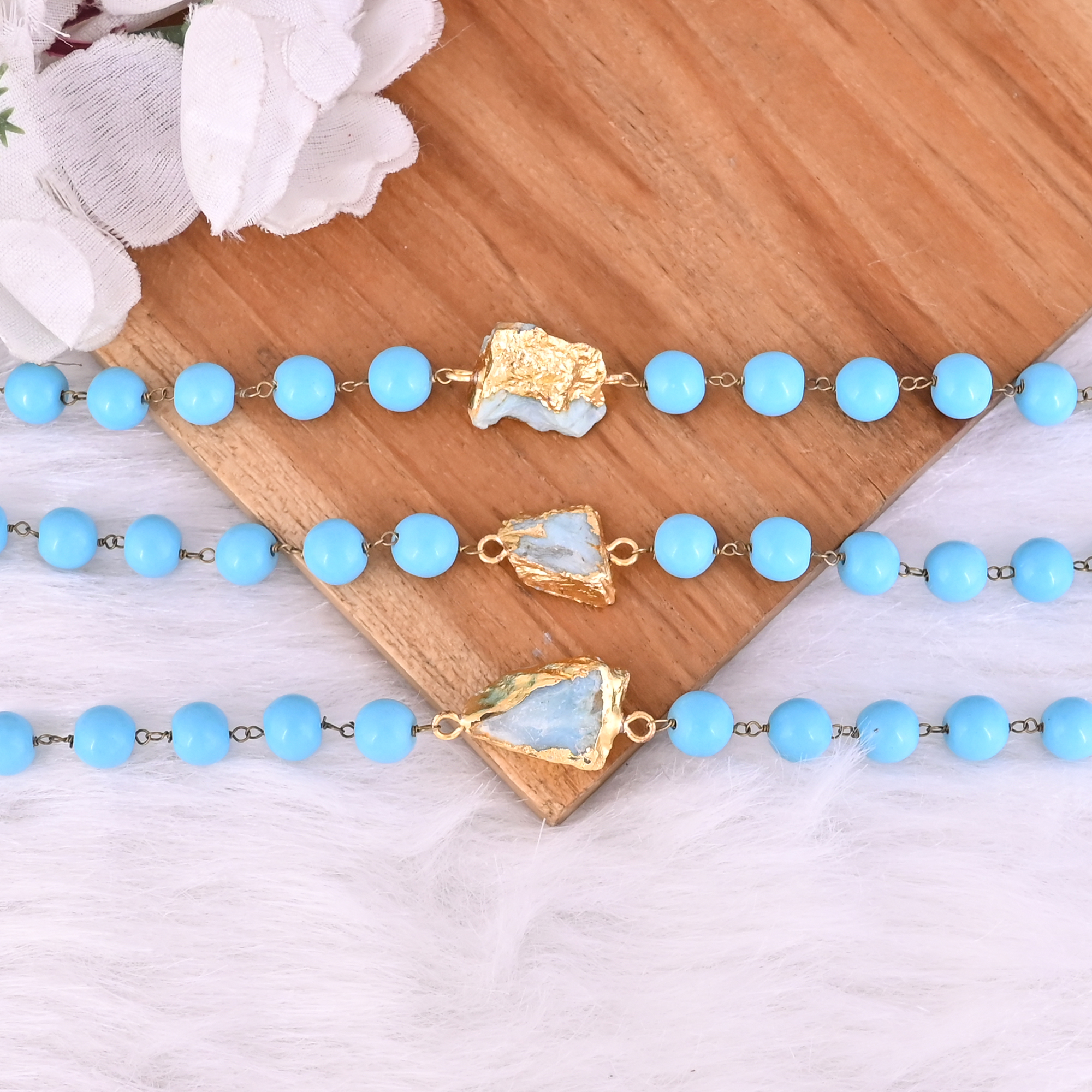 Synthetic Turquoise Natural Larimar Beaded Chain Lariat Necklace
