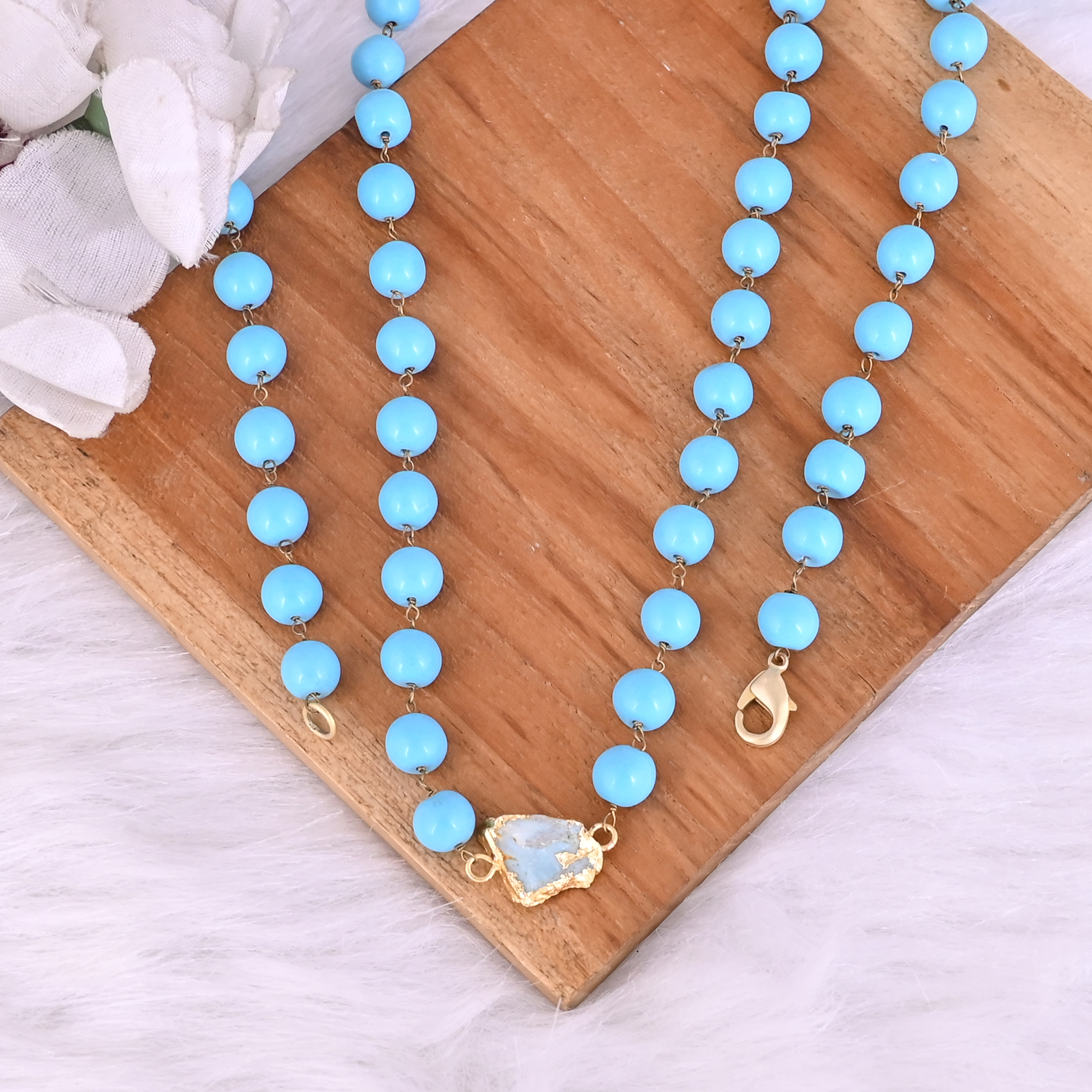 Synthetic Turquoise Natural Larimar Beaded Chain Lariat Necklace