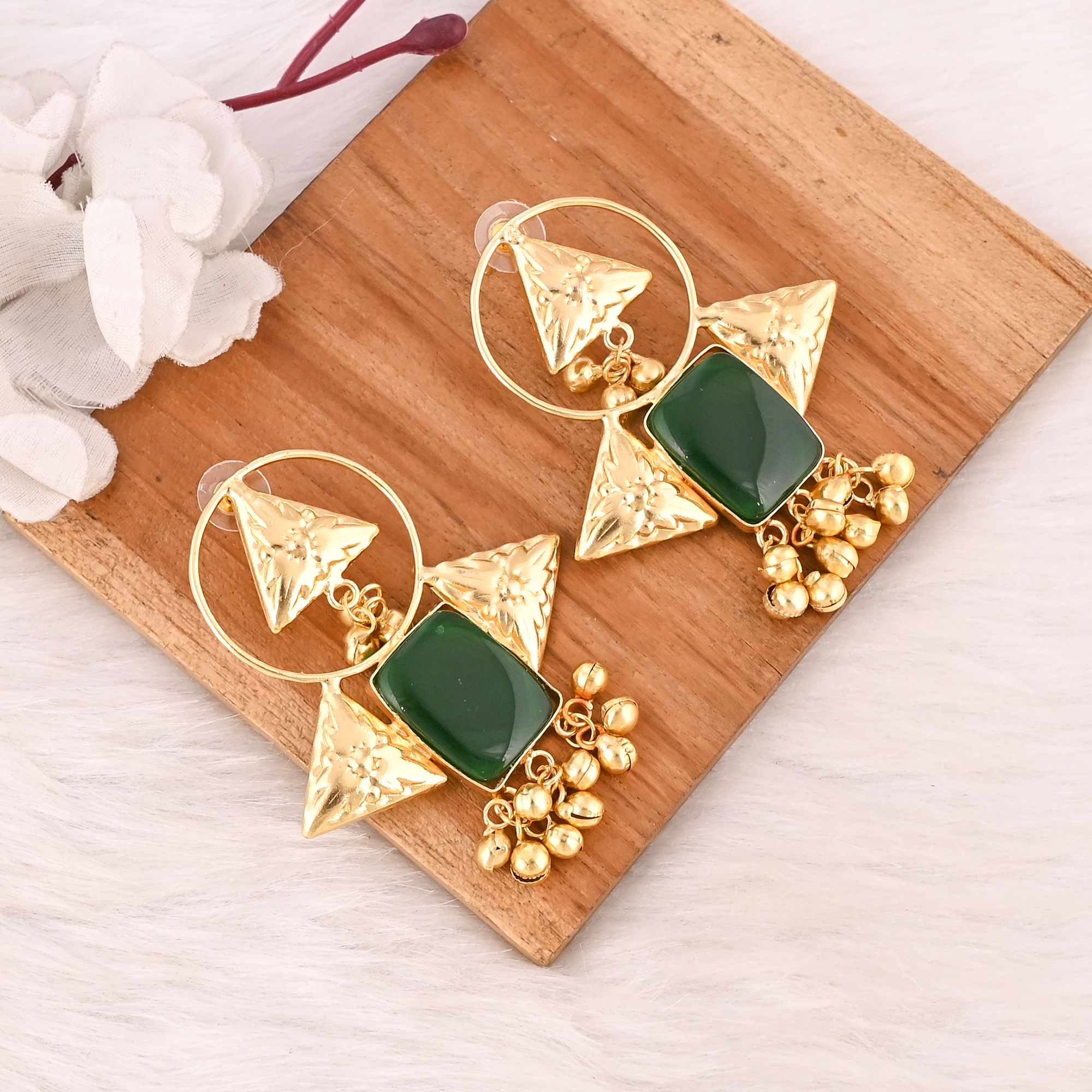 Stylish Elegant Natural Green Onyx Gemstone Drop Earrings For Women