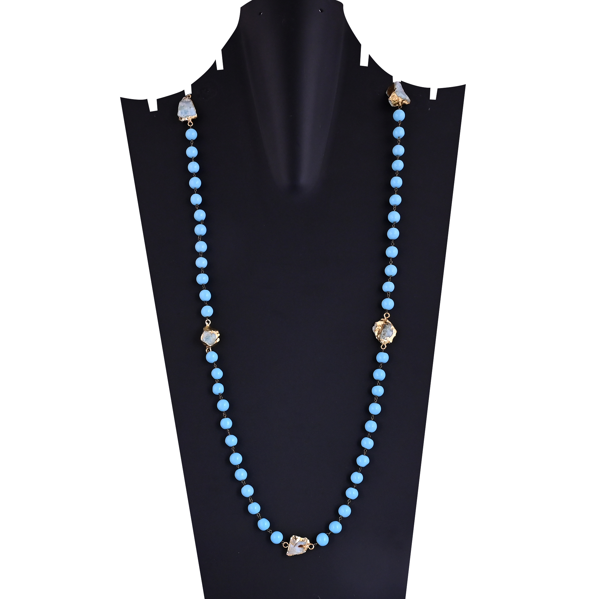Synthetic Turquoise Natural Larimar Beaded Chain Lariat Necklace