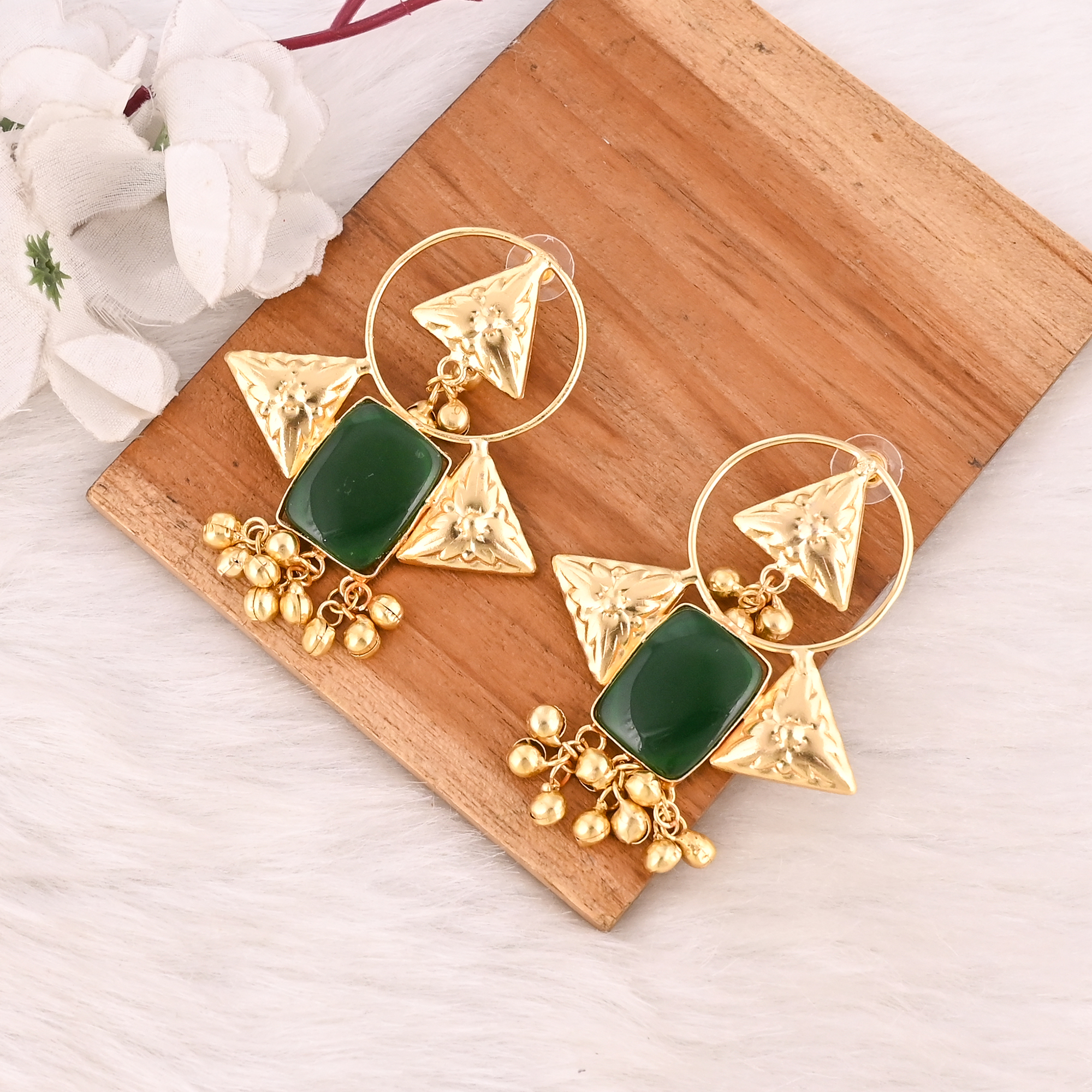 Stylish Elegant Natural Green Onyx Gemstone Drop Earrings For Women