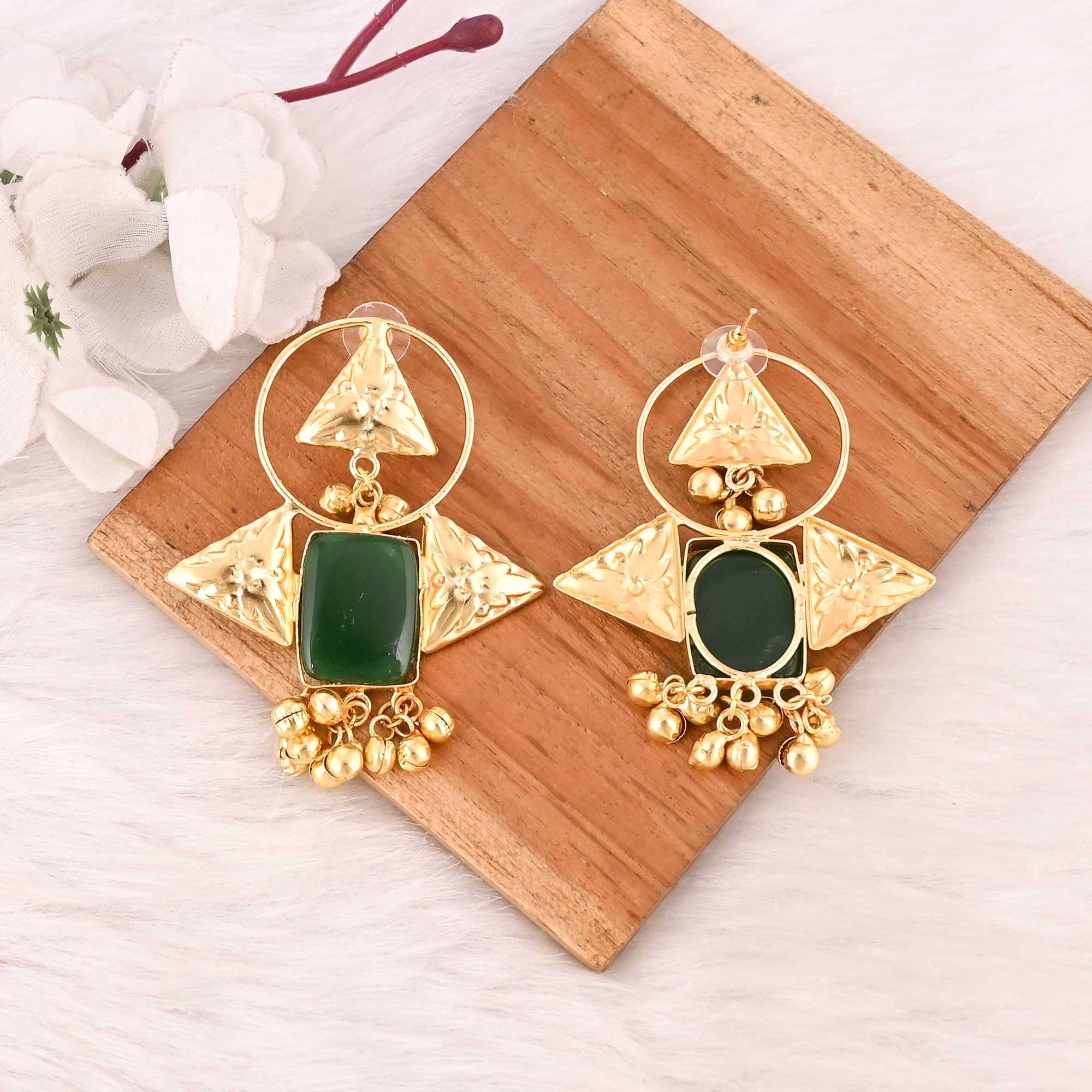 Stylish Elegant Natural Green Onyx Gemstone Drop Earrings For Women