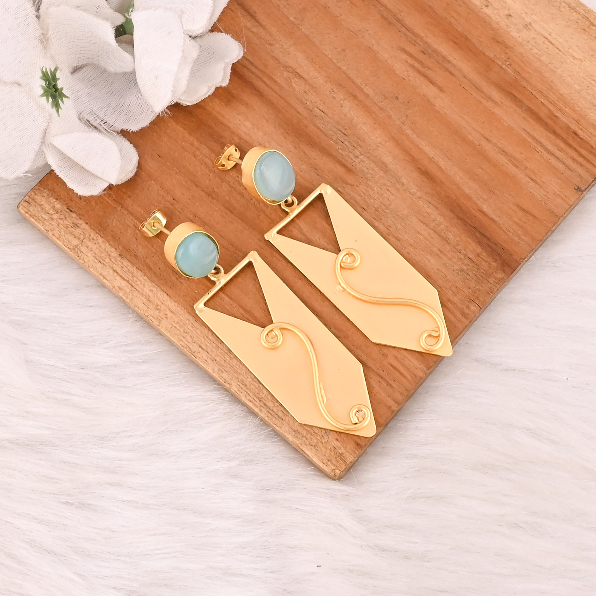 Elegant Aqua Chalcedony Dangle Earrings for Women Handmade Gemstone Jewelry