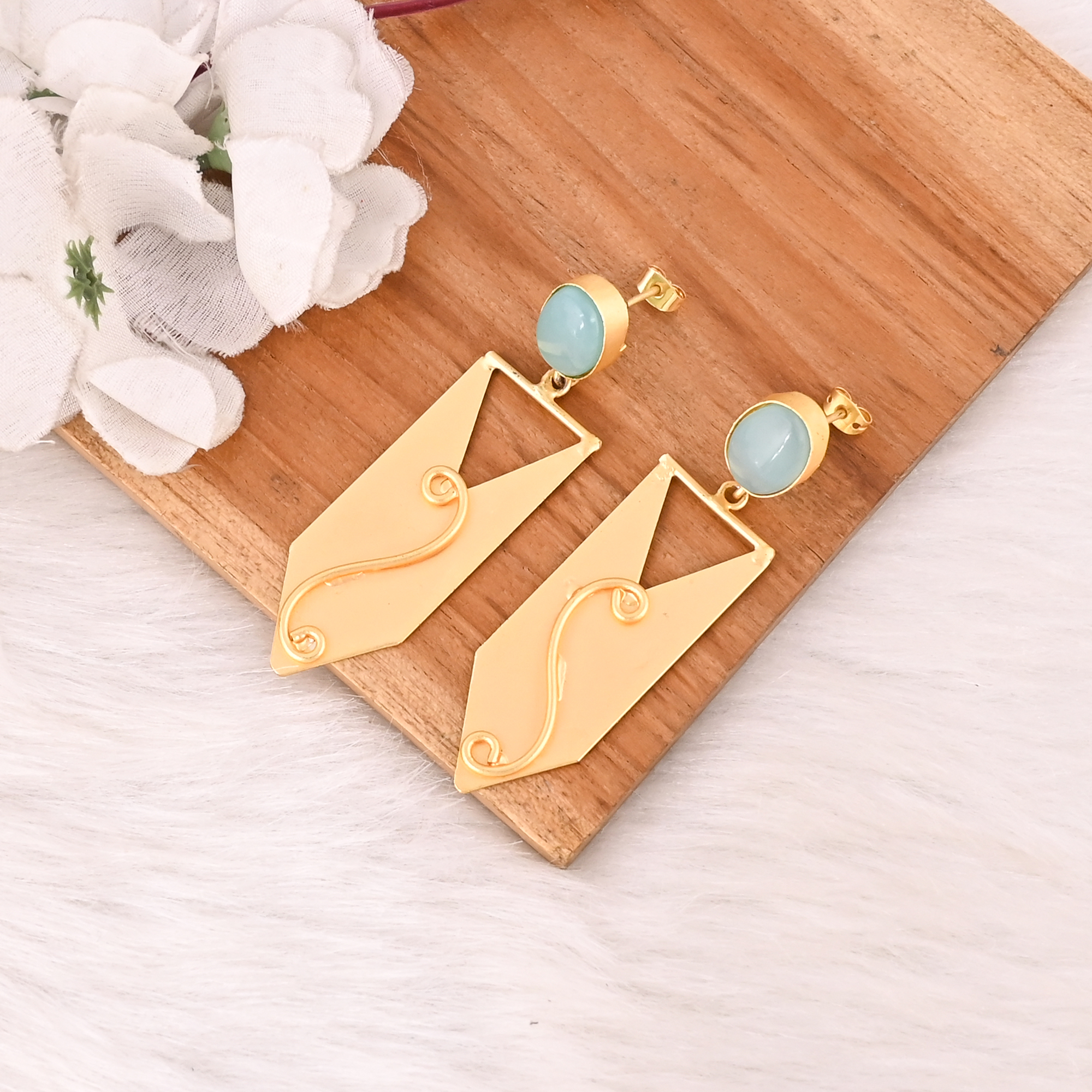 Elegant Aqua Chalcedony Dangle Earrings for Women Handmade Gemstone Jewelry