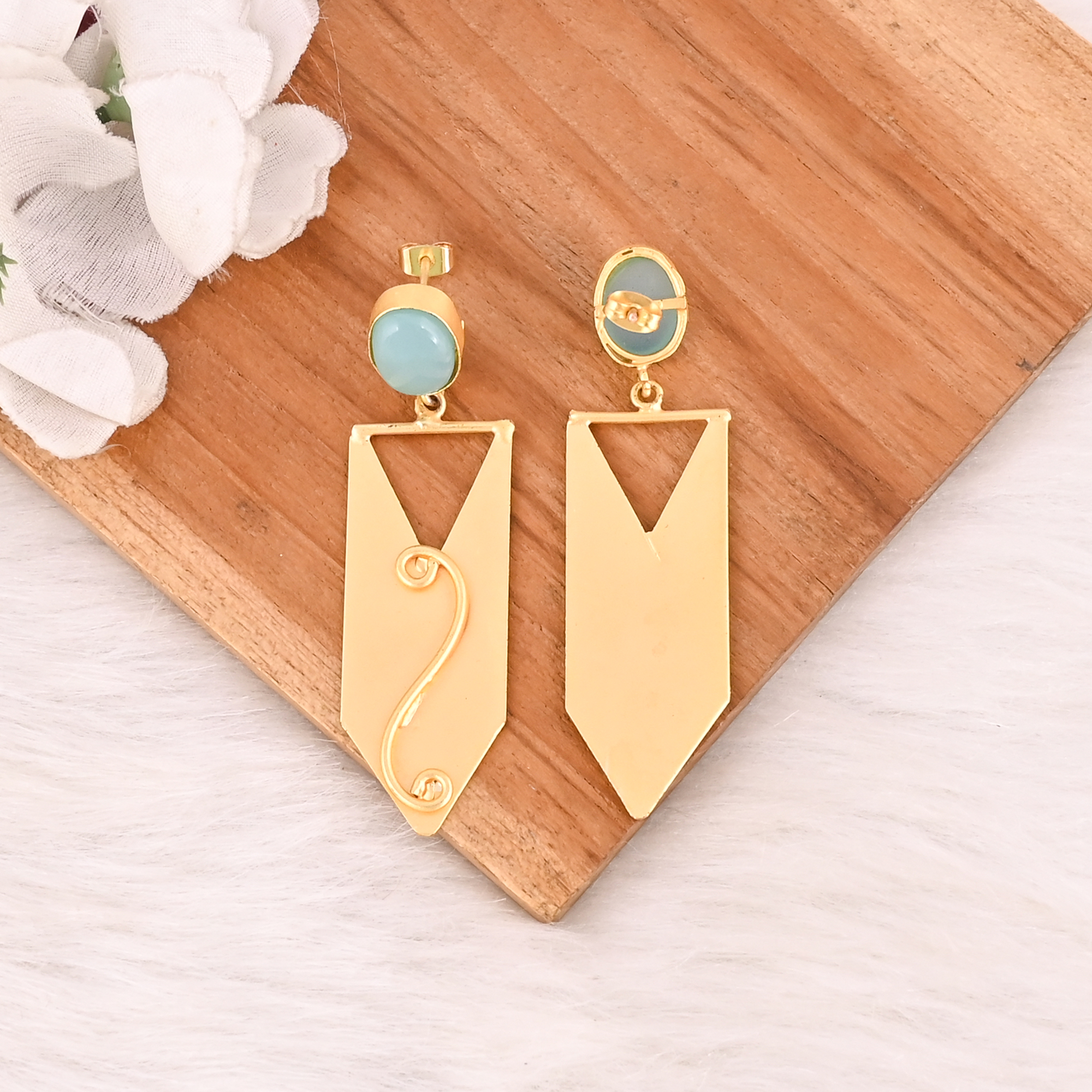 Elegant Aqua Chalcedony Dangle Earrings for Women Handmade Gemstone Jewelry