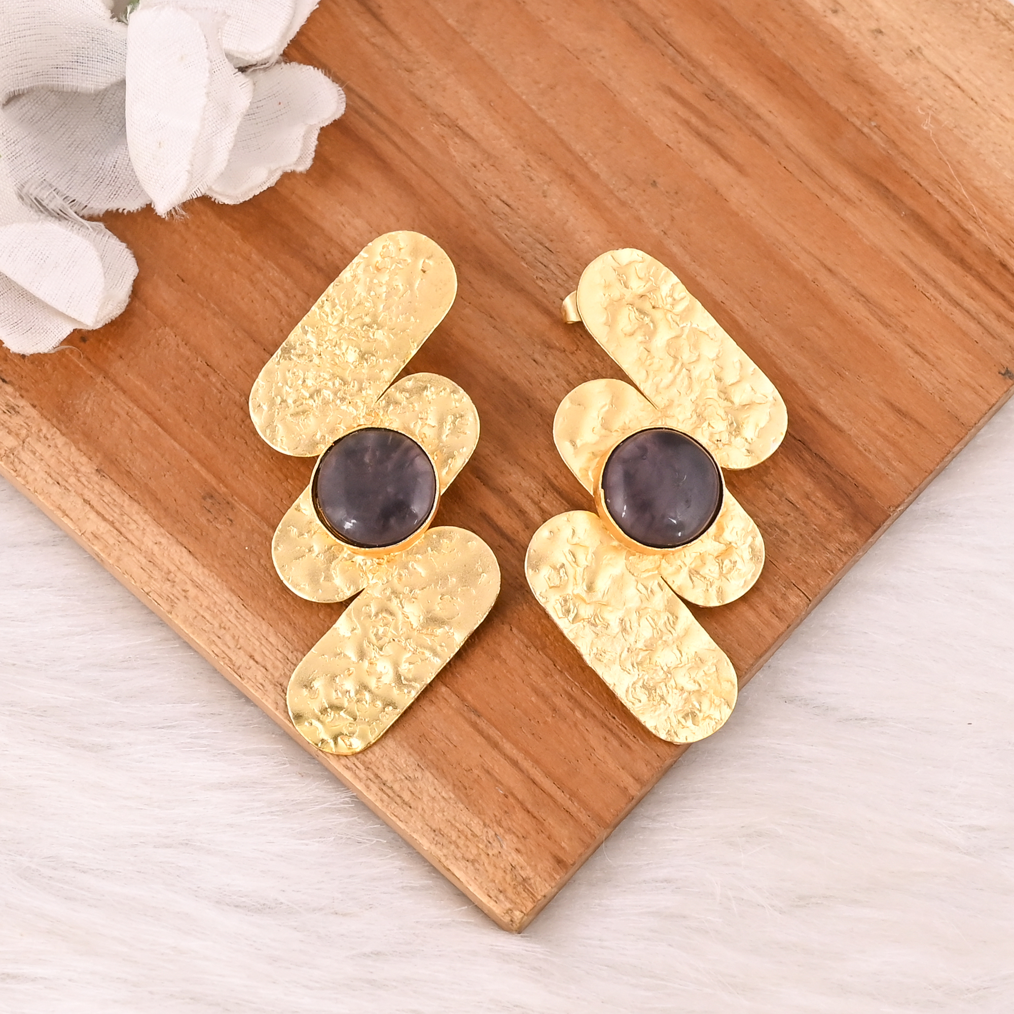 Elegant Amethyst Hydro Drop Earrings Handmade Brass Gold Plated Gemstone Jewelry for Women