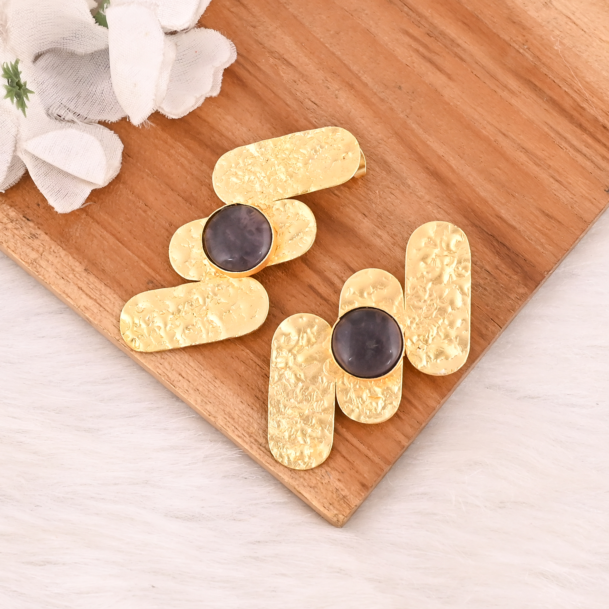 Elegant Amethyst Hydro Drop Earrings Handmade Brass Gold Plated Gemstone Jewelry for Women