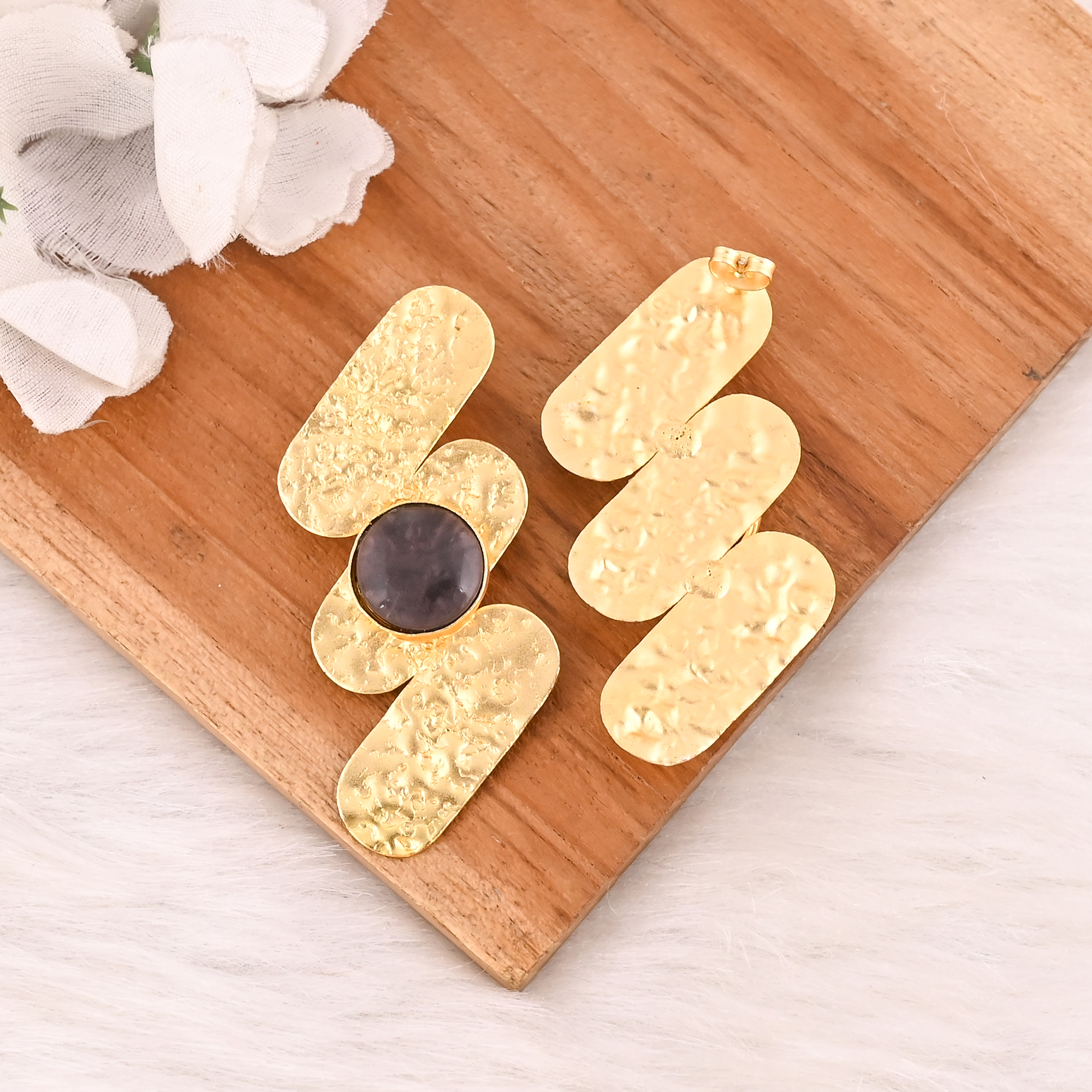 Elegant Amethyst Hydro Drop Earrings Handmade Brass Gold Plated Gemstone Jewelry for Women
