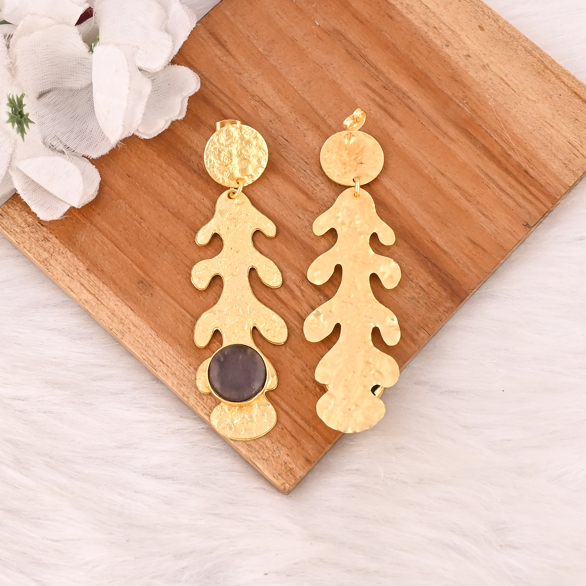 Fluorite Gemstone Stone Gold Plated Drop Earrings Handmade Brass Jewelry for Women