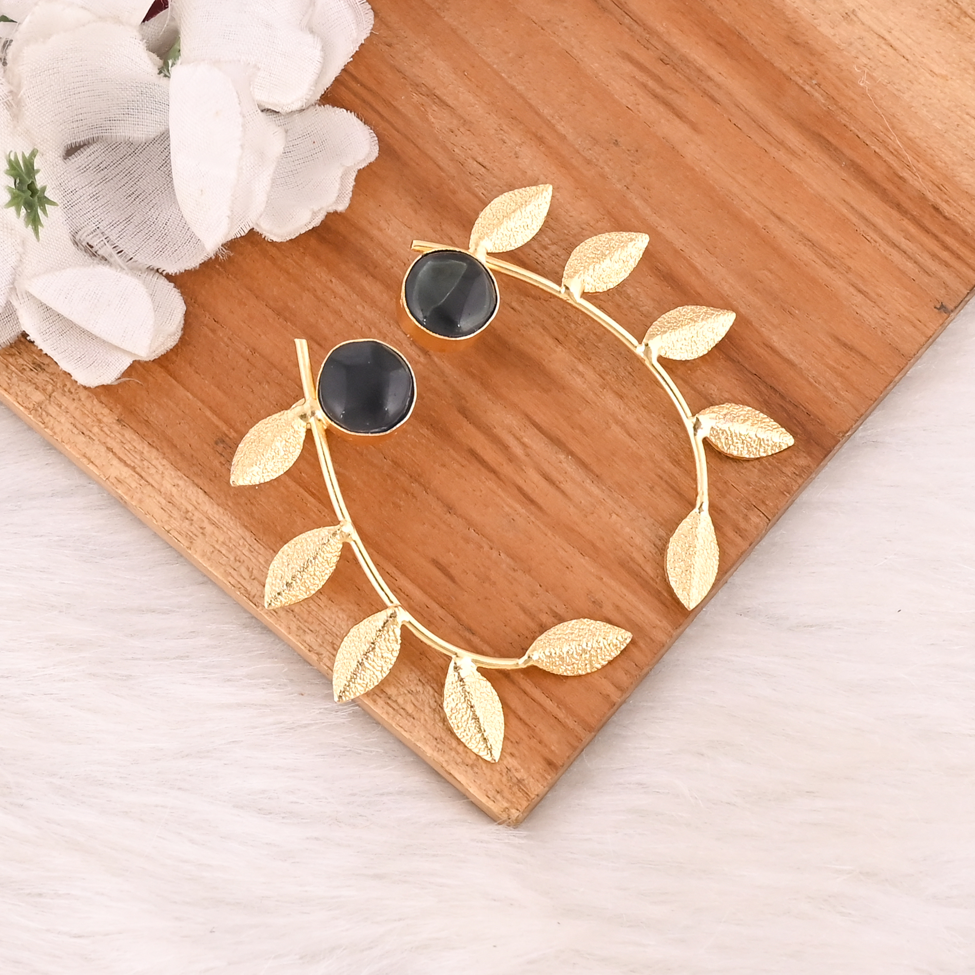 Elegant Gold Plated Ink Blue Hydro Gemstone Brass Earring Handmade Fashion Jewelry for Women Gift