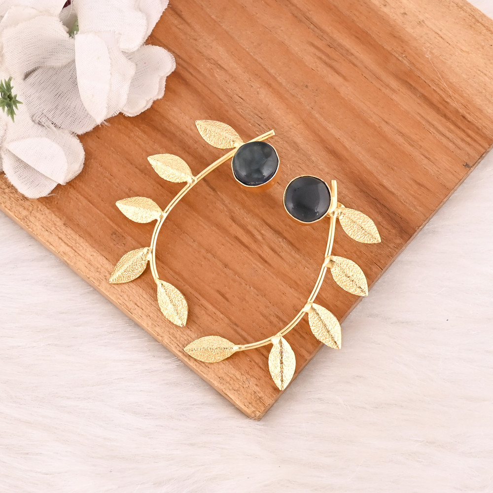 Image of Elegant Gold Plated Ink Blue Hydro Gemstone Brass Earring Handmade Fashion Jewelry for Women Gift