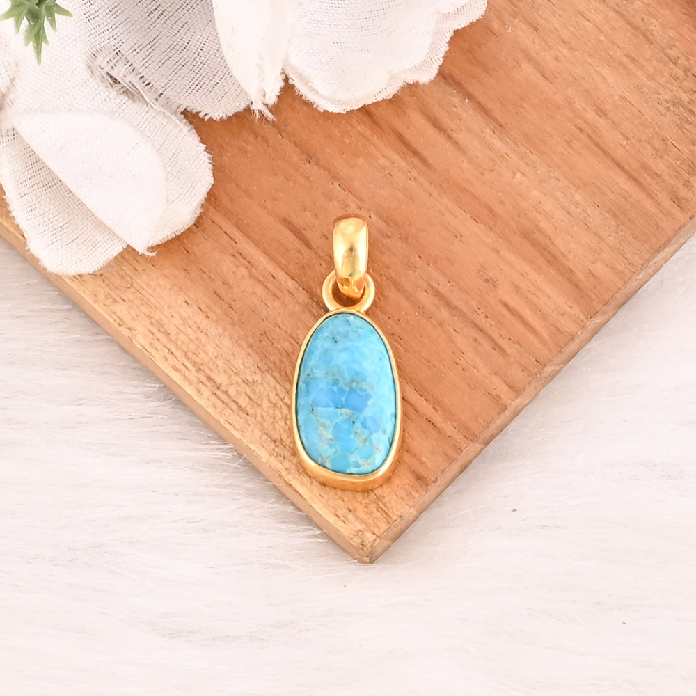 Image of Natural USA Turquoise Gemstone 925 Sterling Silver Minimalist Pendent for Unisex