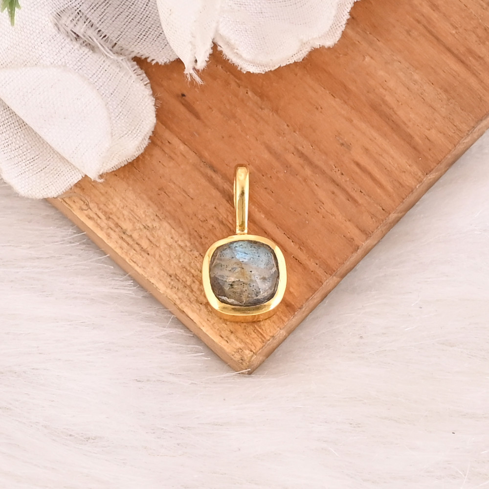 Image of Natural Labradorite Gemstone 925 Sterling Silver Handmade Cushion Shape Pendant For Unisex