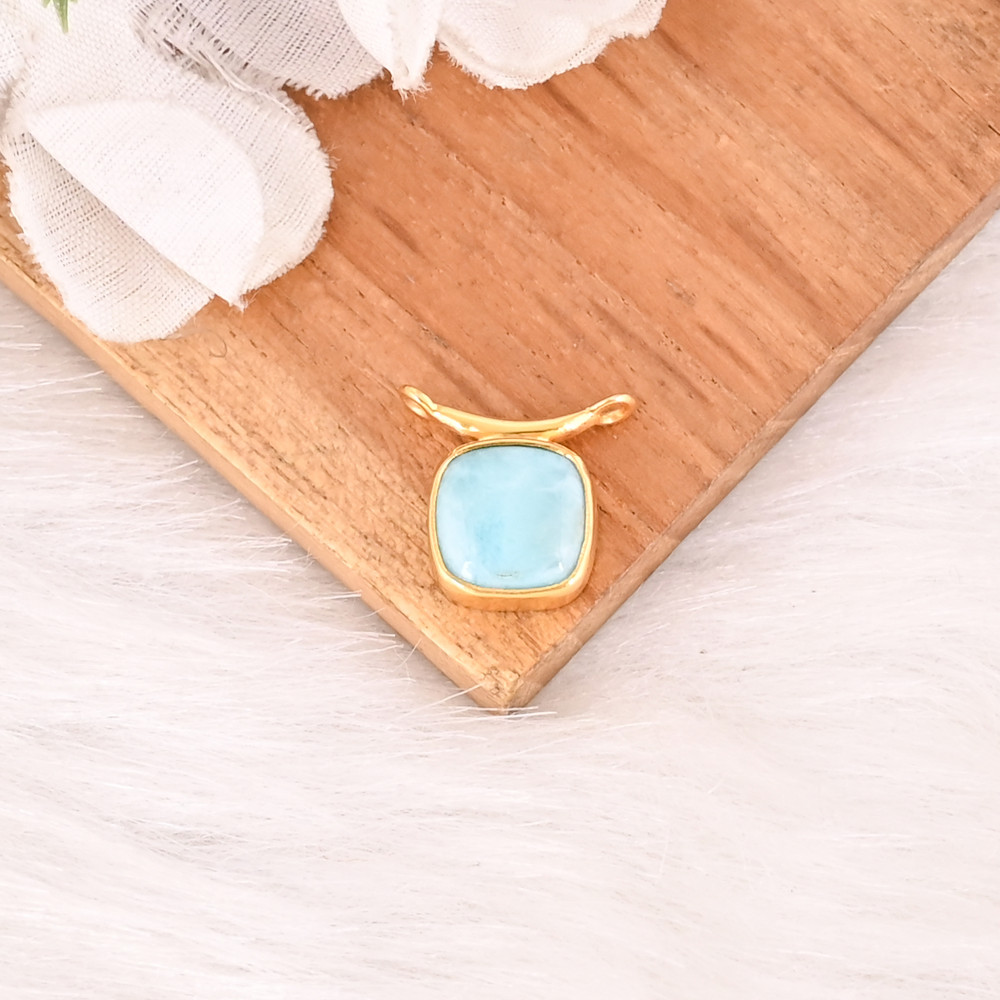 Image of Natural Larimar Gemstone 925 Sterling Silver Pendant Handmade Fine Jewelry