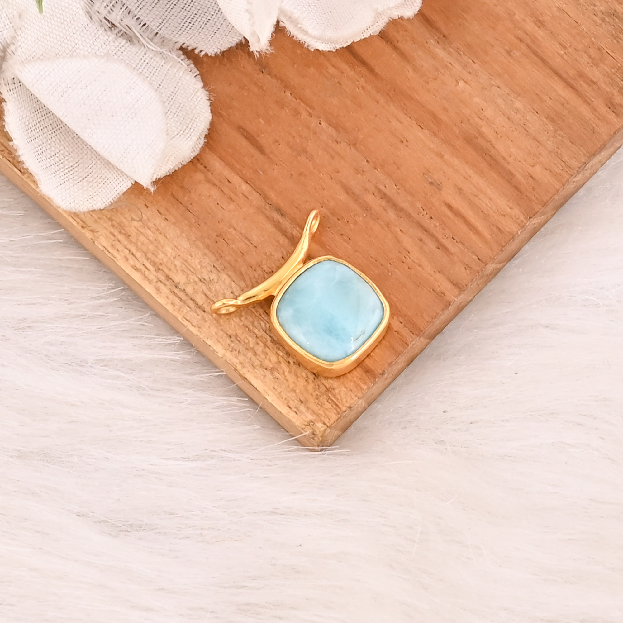 Natural Larimar Gemstone 925 Sterling Silver Pendant Handmade Fine Jewelry