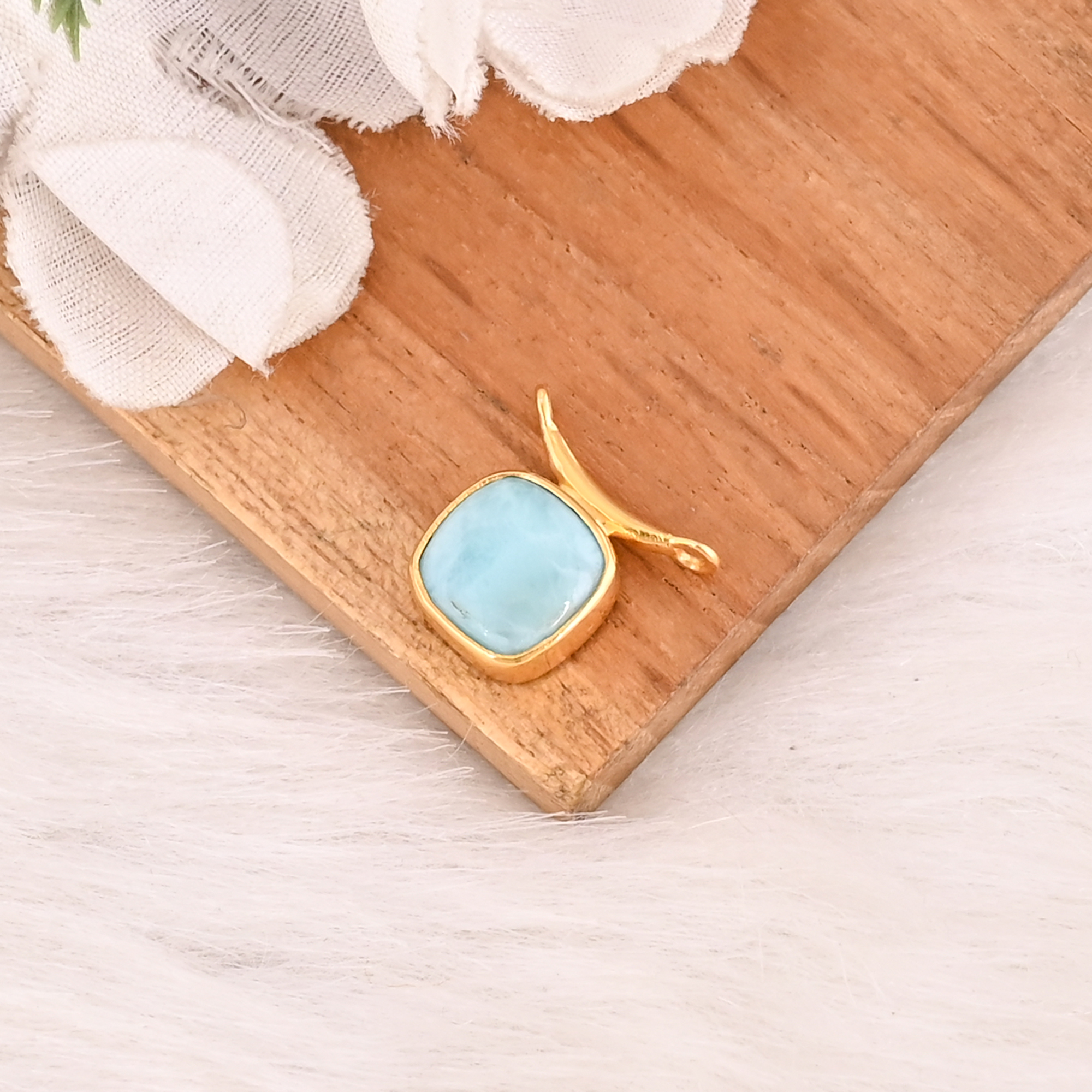 Natural Larimar Gemstone 925 Sterling Silver Pendant Handmade Fine Jewelry